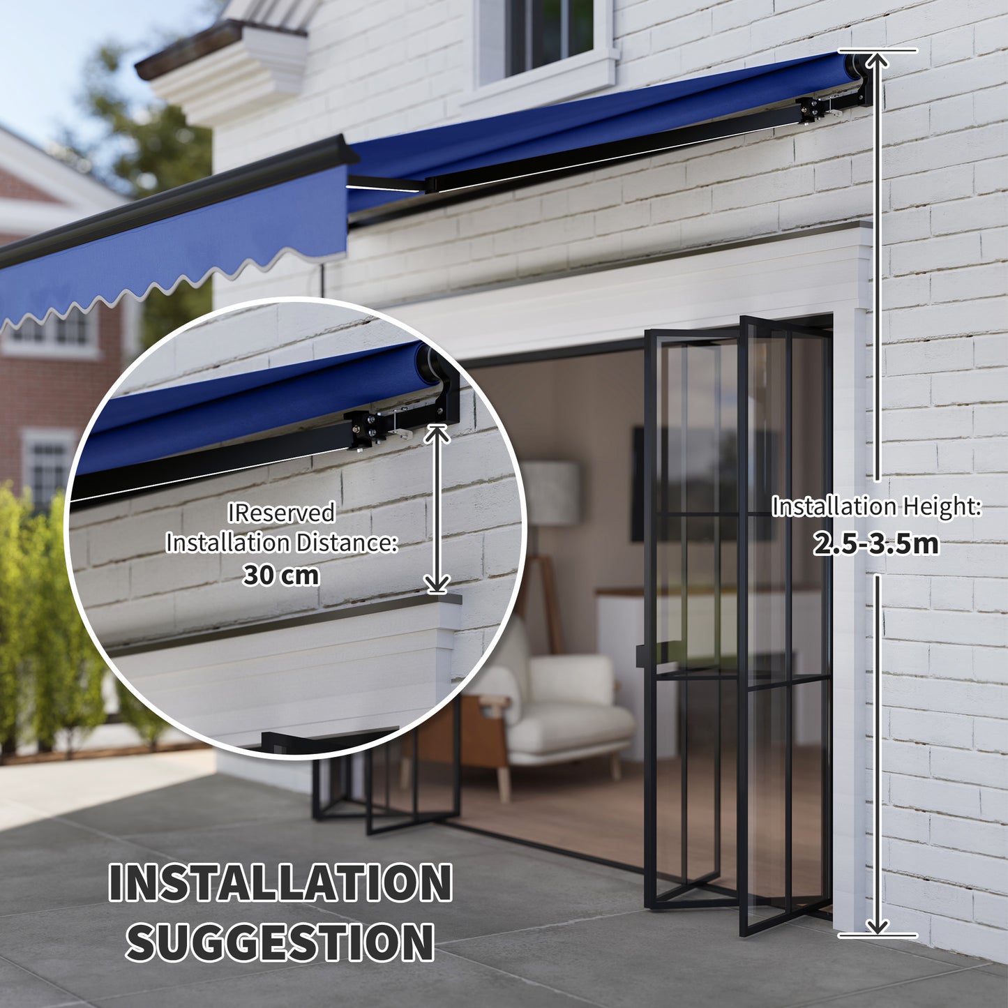 Outsunny 3 x 2.5m Electric Retractable Awning With LED Light And Remote Aluminium Frame UV50+ Blue