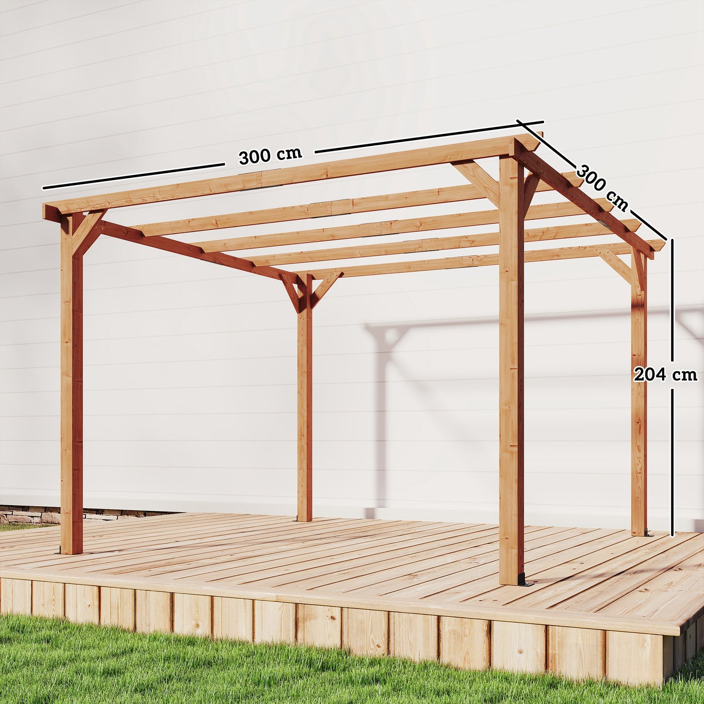 Outsunny 3x3m Wooden Pergola Kit Garden Gazebo Grape Trellis With Triangle Supports Five Beams Maple Wood Effect