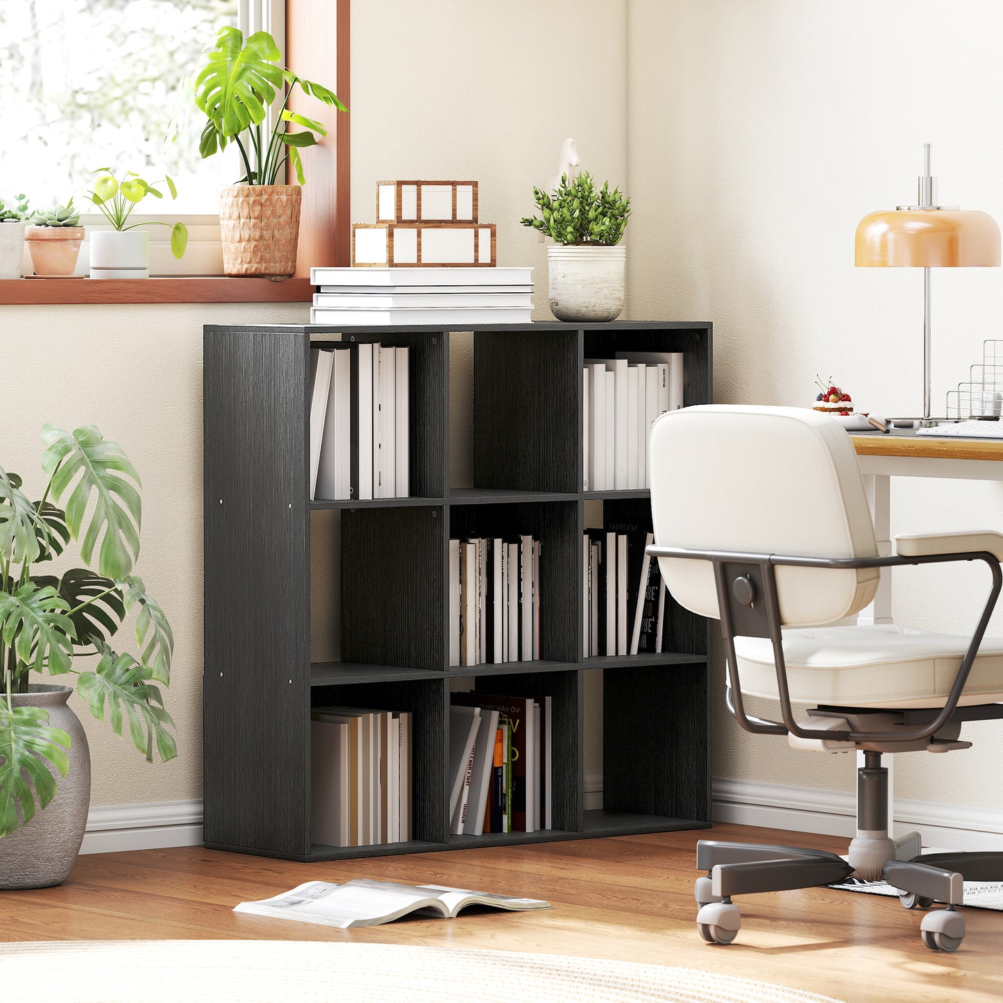 HOMCOM Nine Cube Storage Shelf Black Sturdy Particle Board Cube Organizer for Home and Office Use Easy Assembly