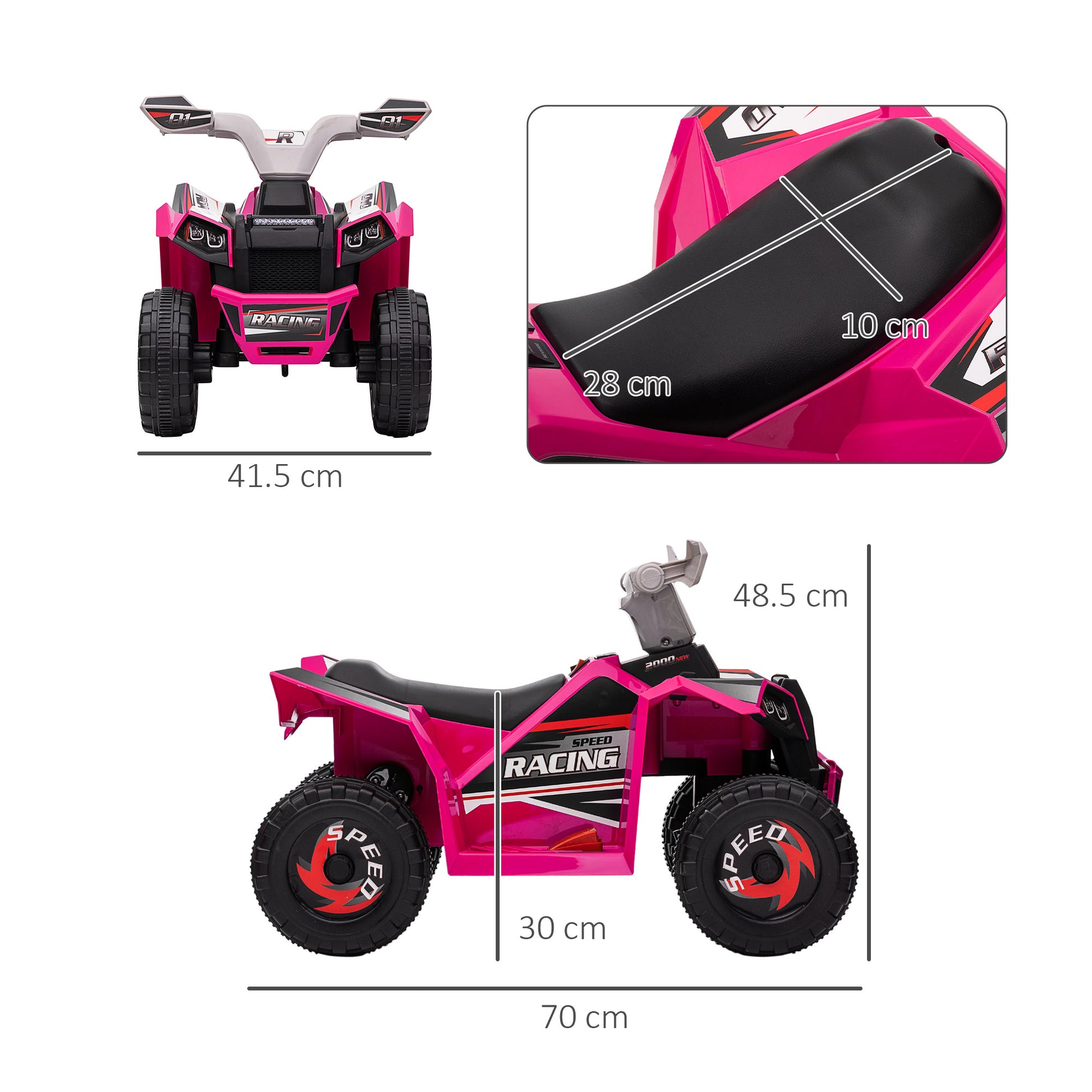 HOMCOM 6V Quad Bike Wear-Resistant Wheels Forward Backward Function Ages 18-36 Months Pink - ALL4U RETAILER LTD