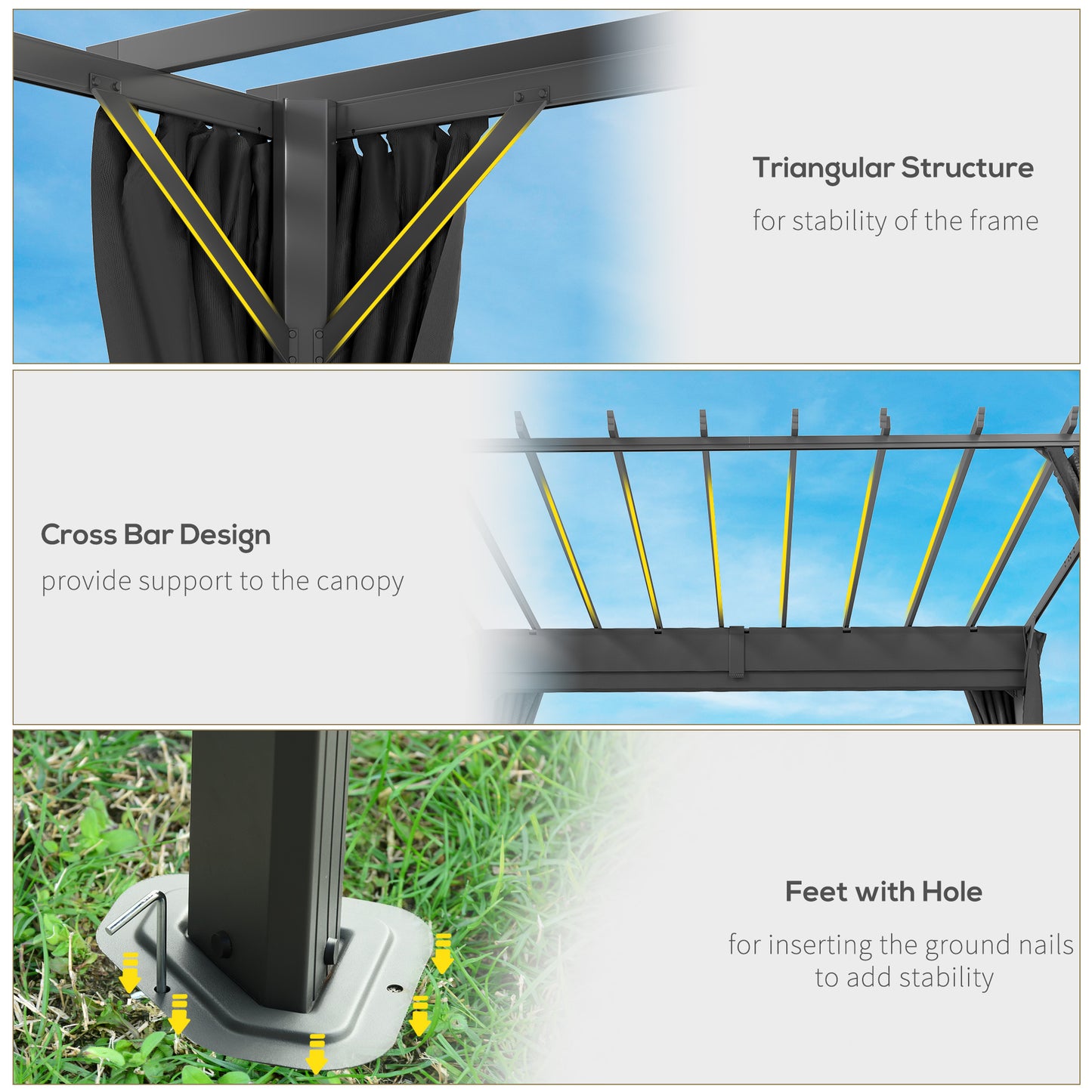 Outsunny 3.6 x 3 m Pergola With Retractable Roof Canopy Curtains Aluminium Garden Gazebo Sun Shade Shelter Dark Grey