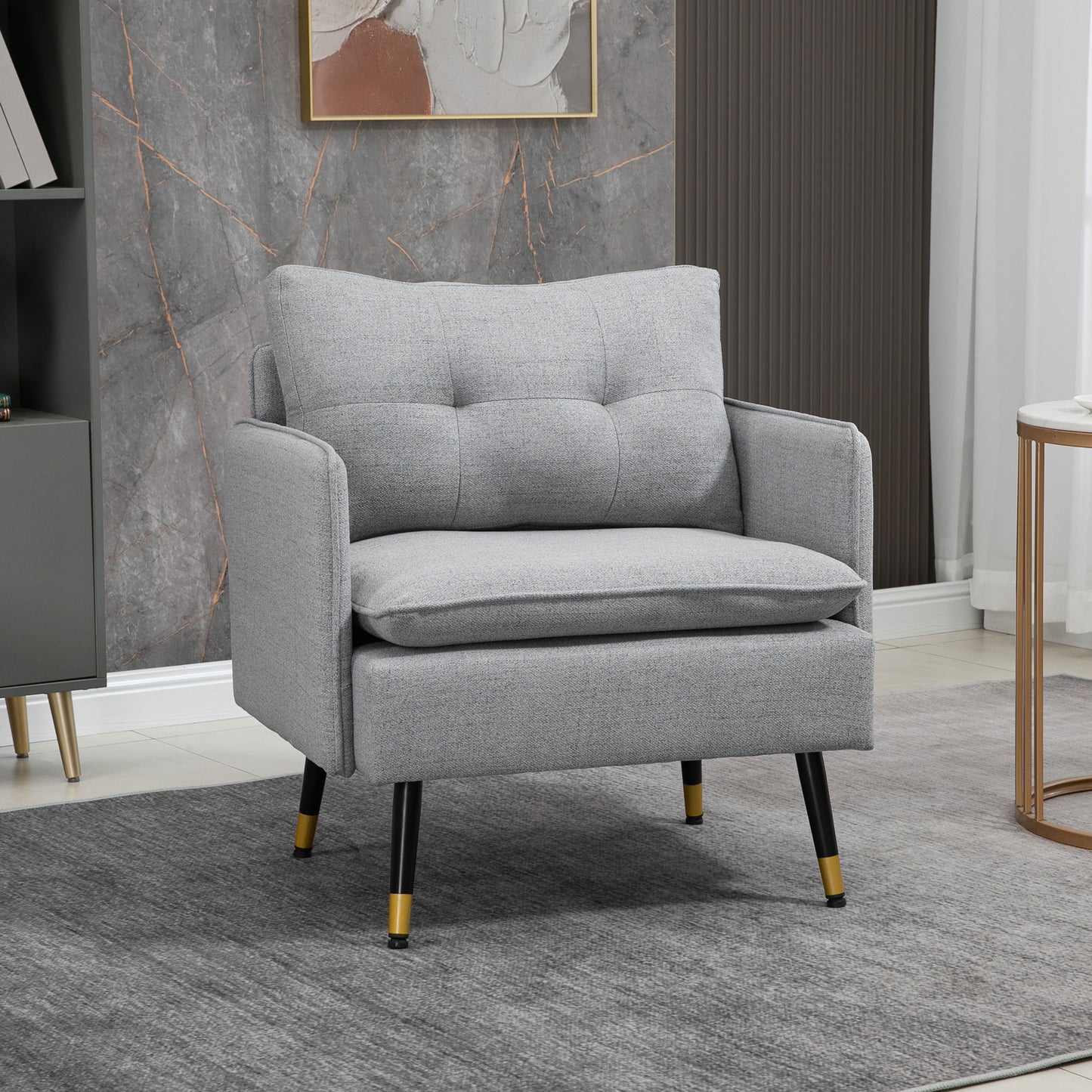 HOMCOM Modern Accent Chair Upholstered Button Tufted Occasional Chair Living Room Bedroom Grey - ALL4U RETAILER LTD