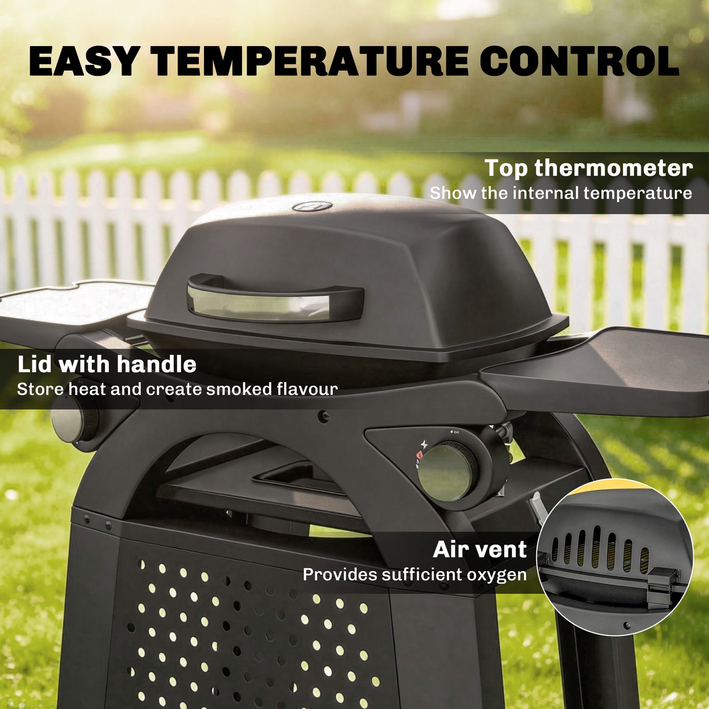 Outsunny 2 Burner Gas Grill With Side Tables And Cast Iron Grates, 3.8 KW Portable Tabletop BBQ With Wheels