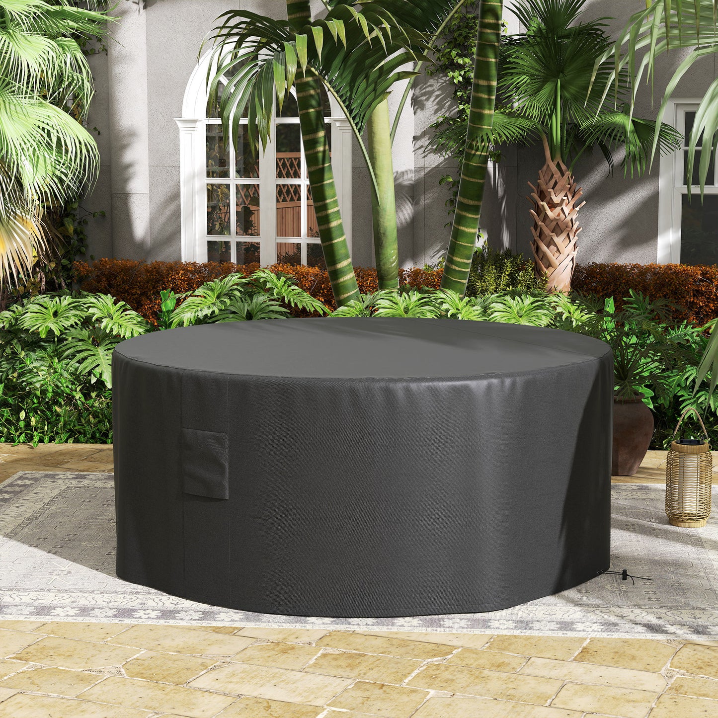 Outsunny Garden Patio Large Round Furniture Cover 600D Oxford Waterproof Diameter 193 cm x 80 cm Black