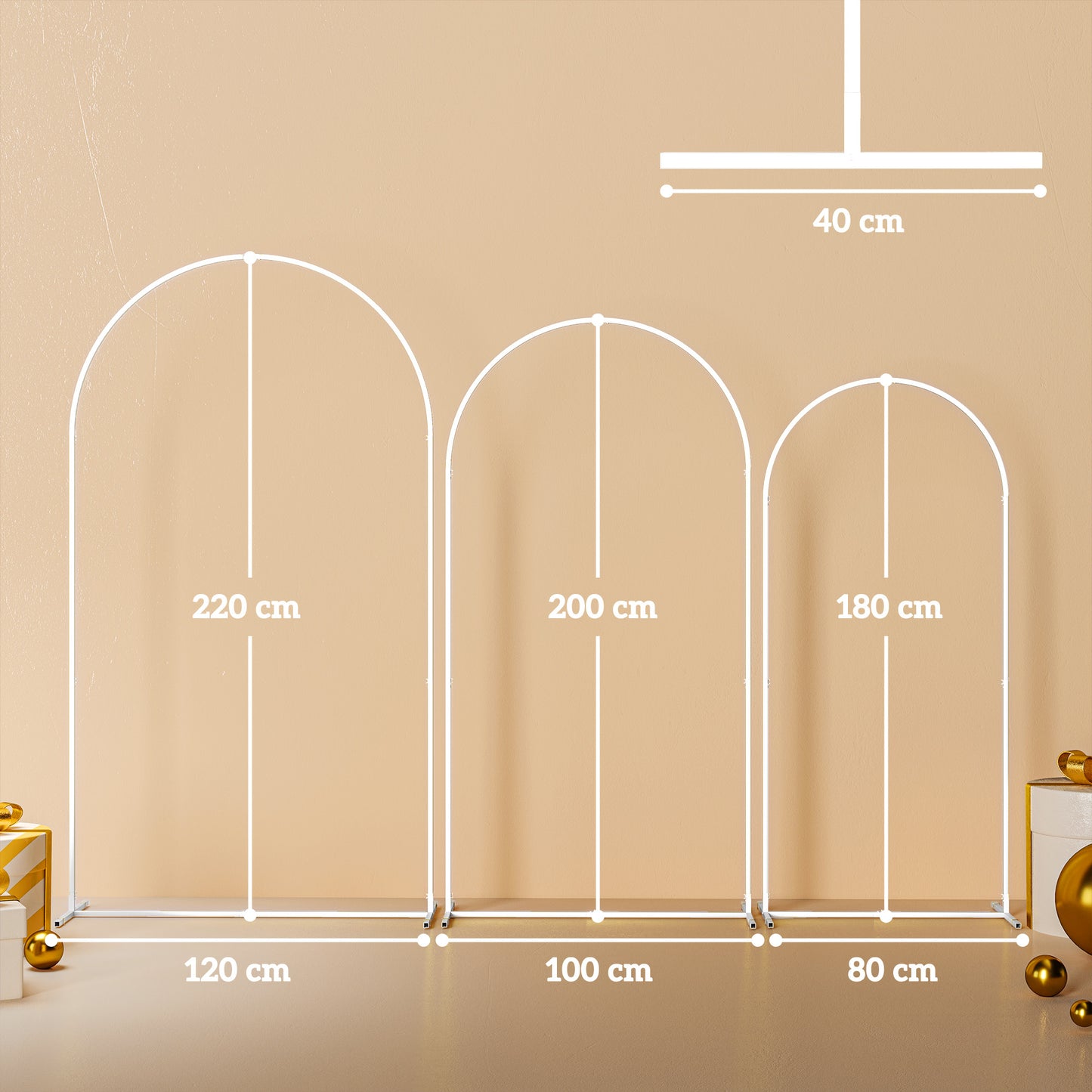 Outsunny Wedding Arch Frame Set White Metal Balloon Arch Stand Adjustable 1.8m 2m 2.2m For Birthday Party