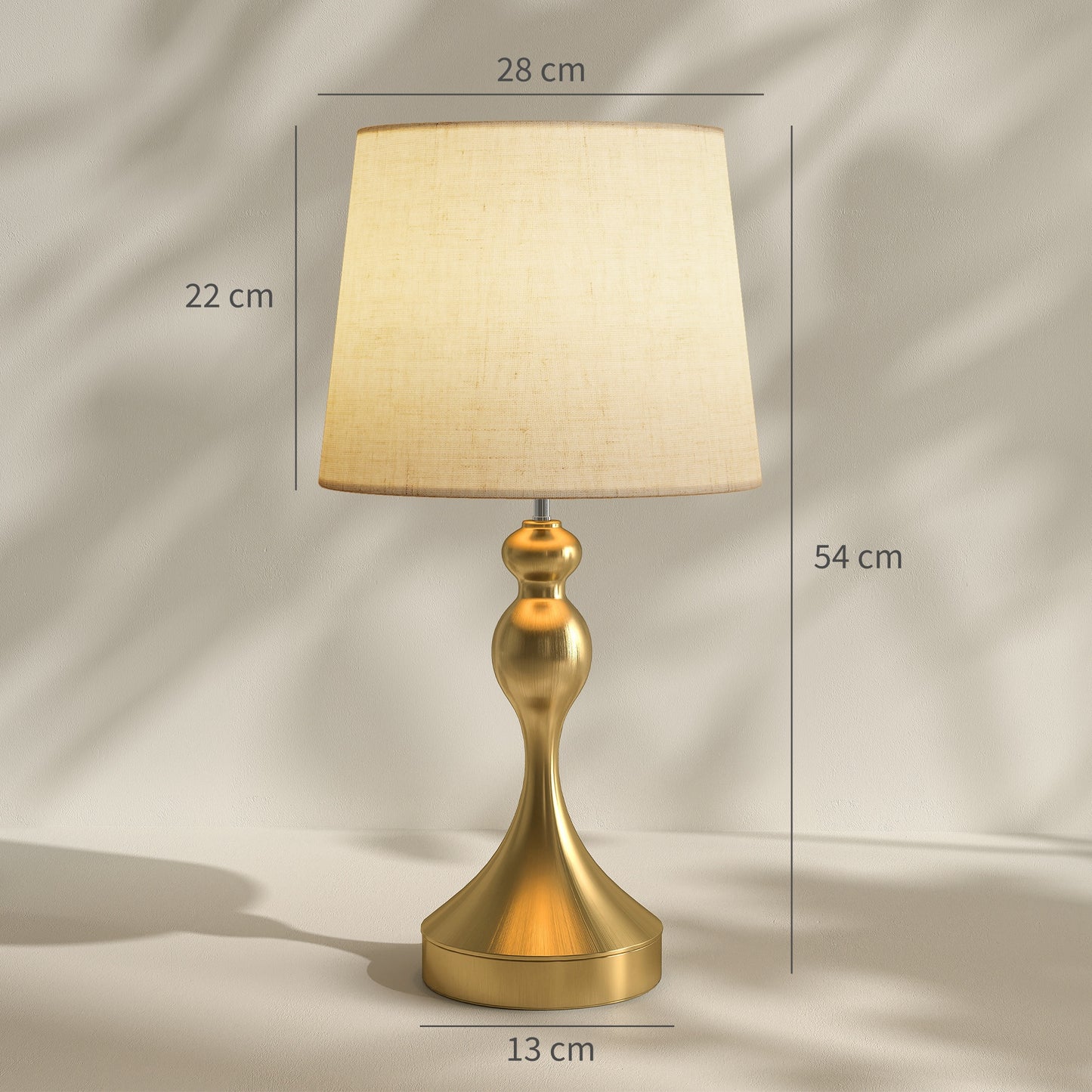HOMCOM Dimmable Bedside Lamps Set Of 2 With USB Type A And C Ports 3 Colour Temperatures Linen Shade Gold Tone