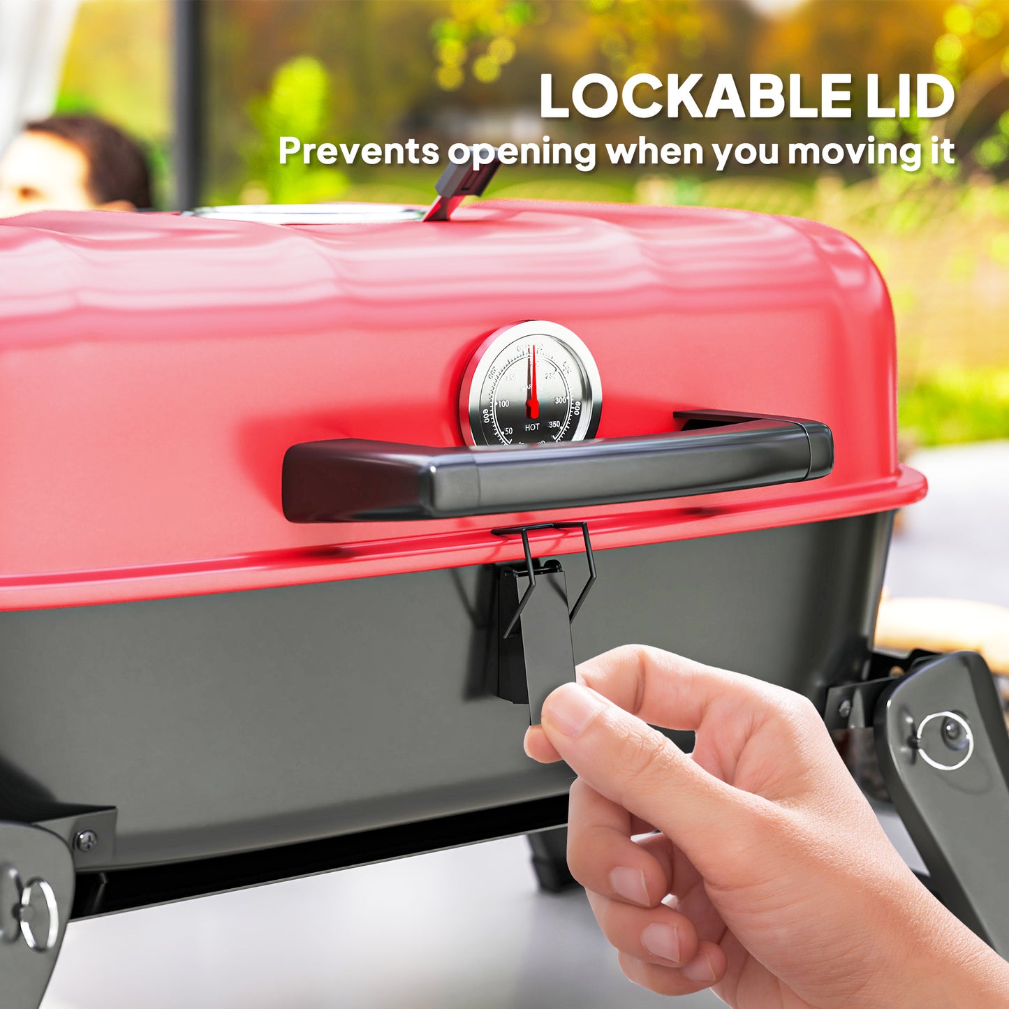 Outsunny Charcoal Folding Barbecue Grill With 1232 CM2 Cooking Area Adjustable Vent Thermometer And Handles Red