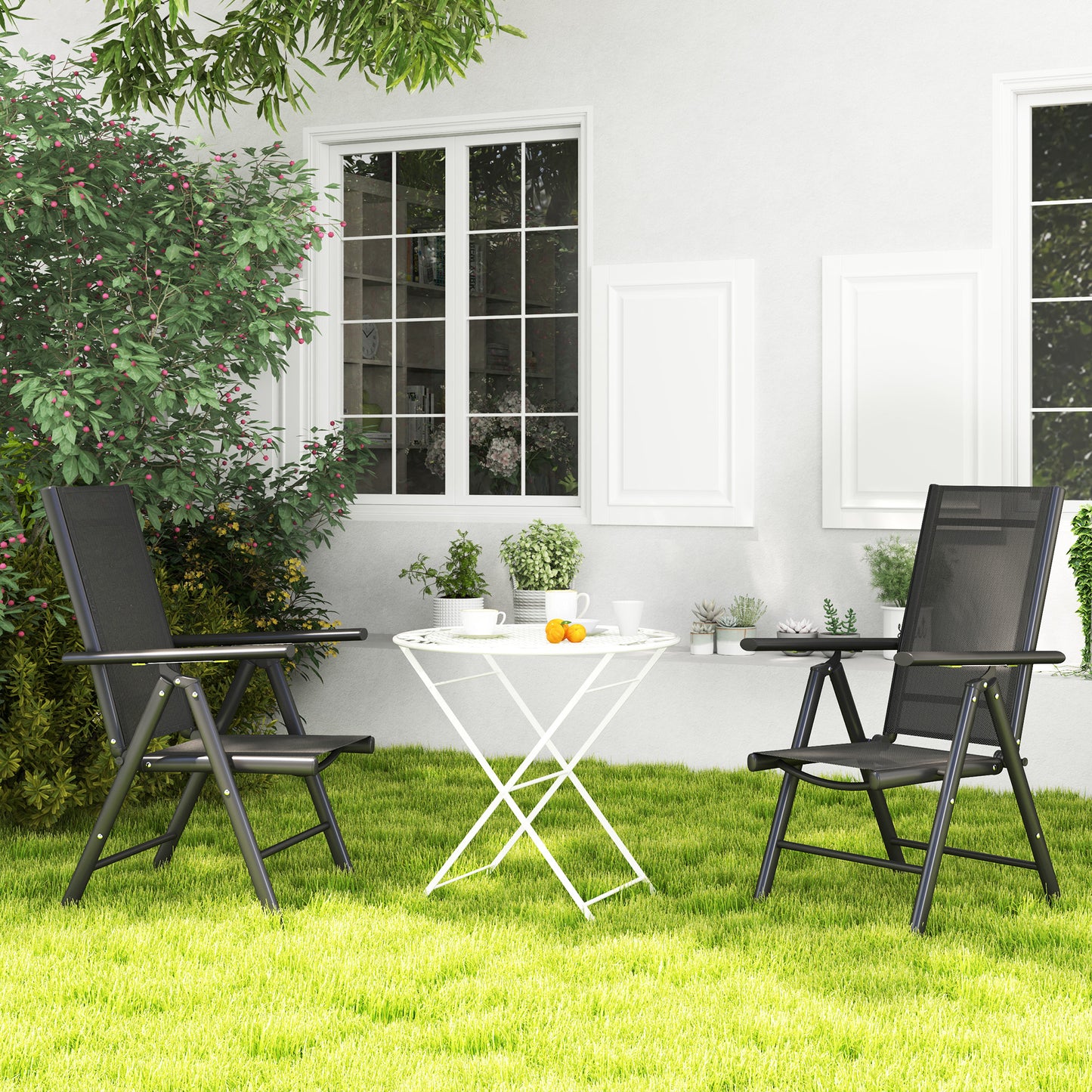 Outsunny Two Pack Folding Garden Chairs With Aluminum Frame And Breathable Mesh Seats For Outdoor Balcony Use Black