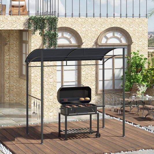 Outsunny 2M BBQ Gazebo Tent Sun Shade with Hooks Outdoor Patio Metal, Grey - ALL4U RETAILER LTD