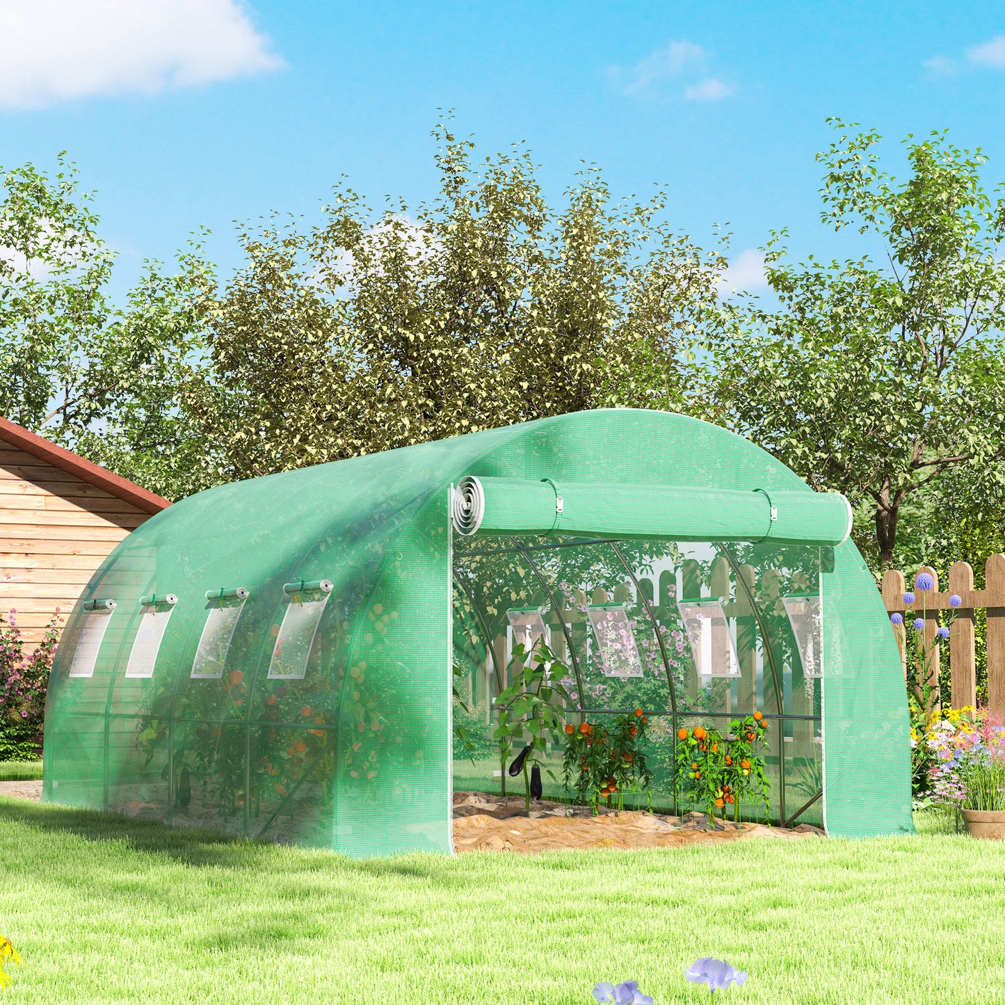 Outsunny 4 X 3 X 2m Polytunnel Greenhouse Replacement Cover Only PE Mesh With Roll Up Windows And Door