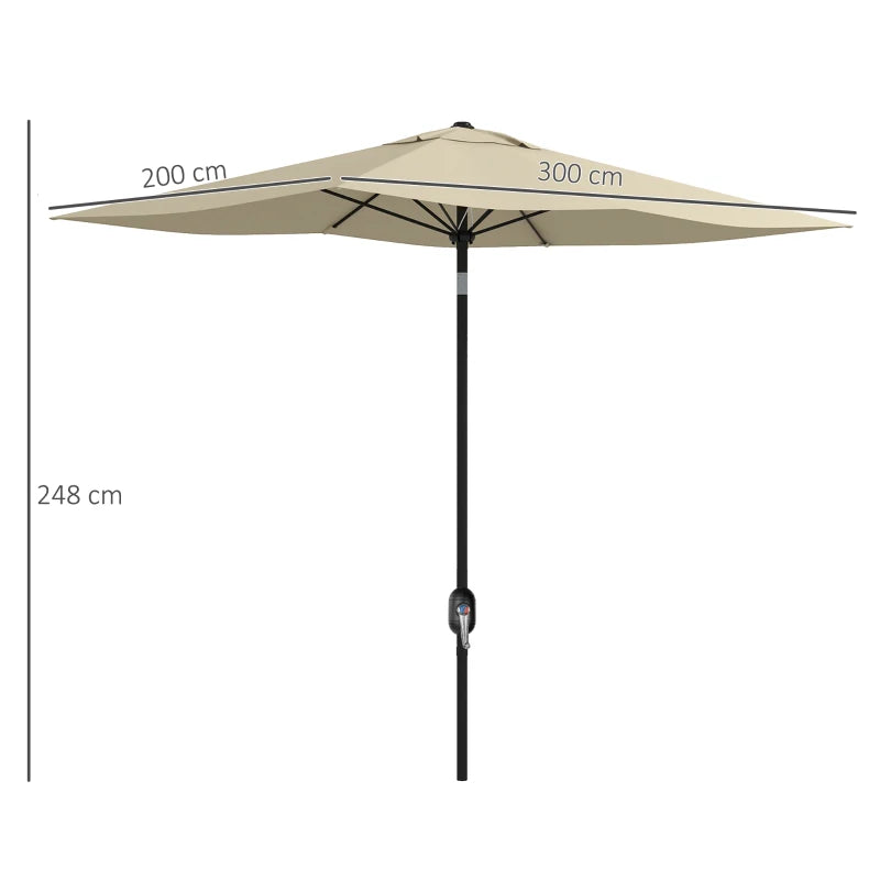 Outsunny 2x3m Rectangular Garden Parasol Umbrella - Outdoor Market Sun Shade with Crank, Tilt, 6 Ribs, Aluminium Pole - Cream White Patio Umbrella