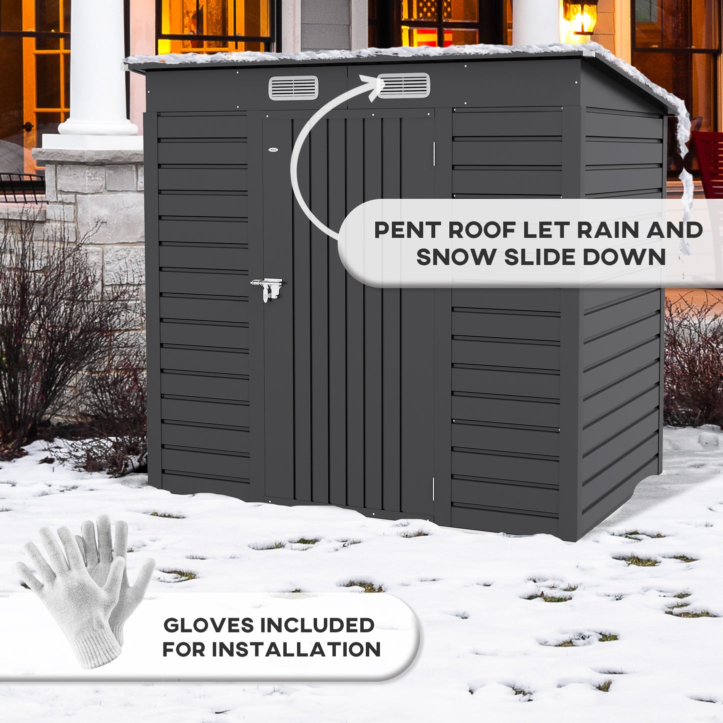 Outsunny 4 x 6ft Galvanised Metal Garden Shed With Locking Door Grey Weather Resistant Outdoor Storage for Tools