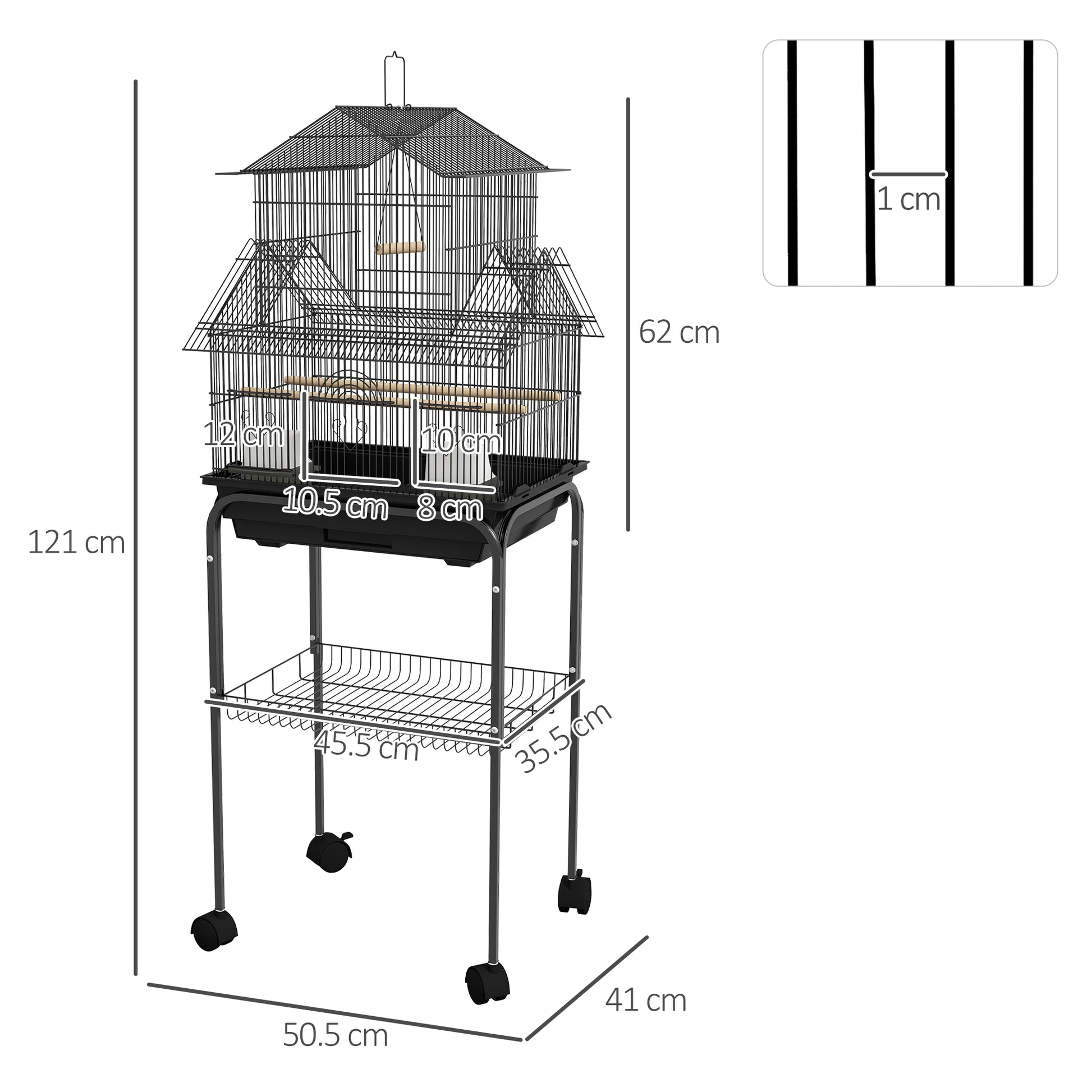 PawHut Deluxe Metal Bird Aviary with Stand, Swing Perch, and Easy-Clean Food Tray for Small Birds - 50.5 x 40 x 63cm, Elegant Black Design - ALL4U RETAILER LTD