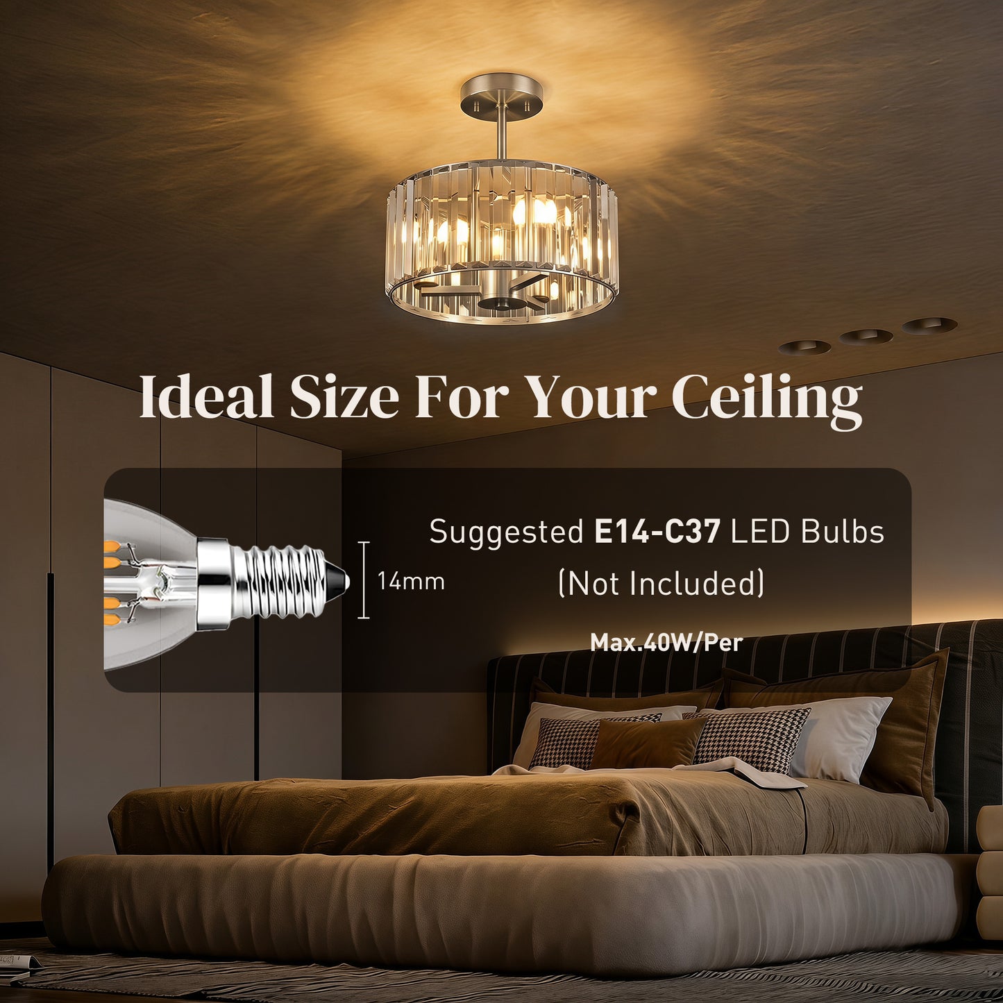 HOMCOM Semi Flush Mount Modern Crystal Chandelier Ceiling Light With E14 Base Silver Tone