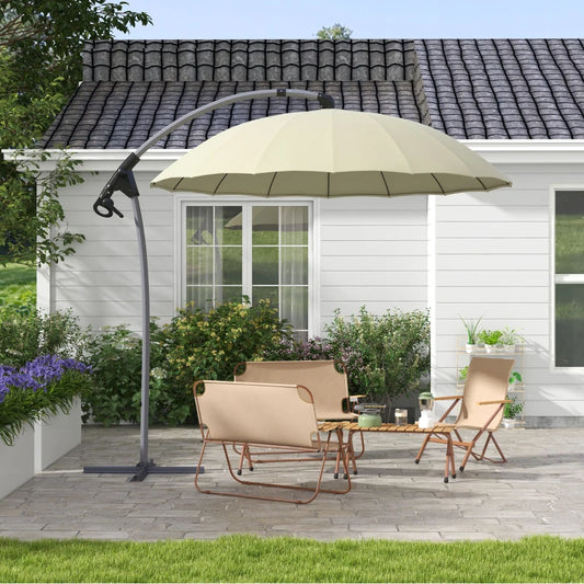 Outsunny 2.7m Cantilever Parasol with Cross Base - Beige, Stylish Outdoor Shade Solution - ALL4U RETAILER LTD