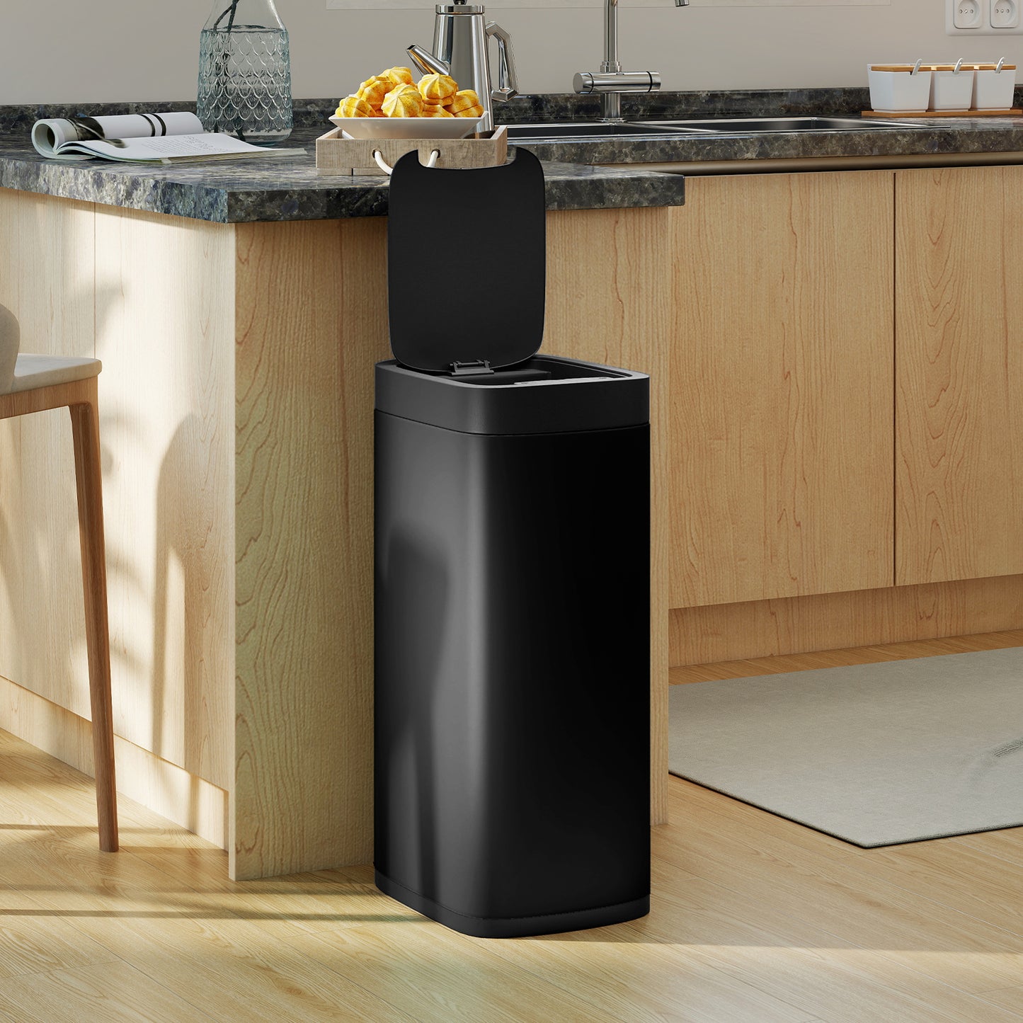 HOMCOM 50L Sensor Bin Automatic Trash Can With Manual Override Battery Powered Inner Bucket Free For Kitchen And Bedroom