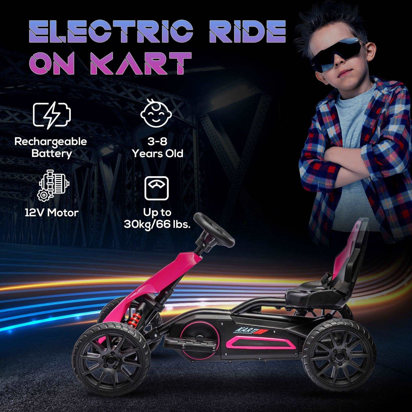 HOMCOM 12V Electric Go Kart w/ Forward Reversing 2 Speeds for 3-8 Yrs - Pink - ALL4U RETAILER LTD