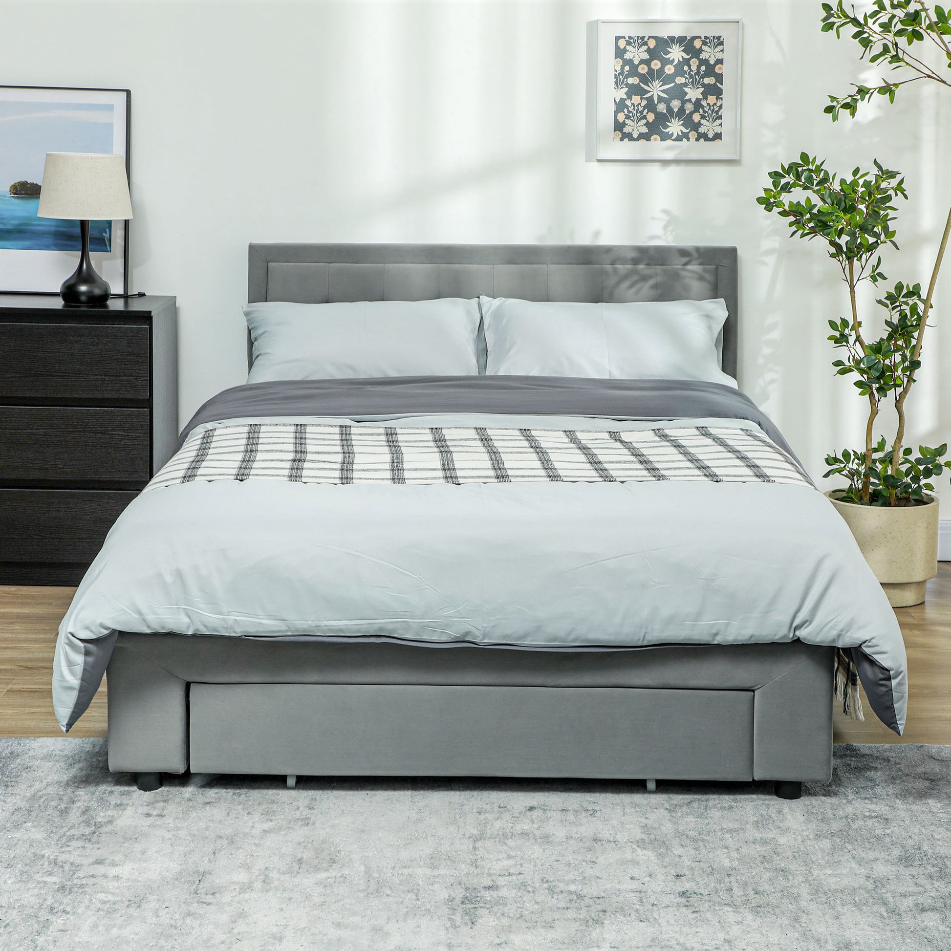 HOMCOM Grey Double Ottoman Bed with Front Drawer Storage - ALL4U RETAILER LTD