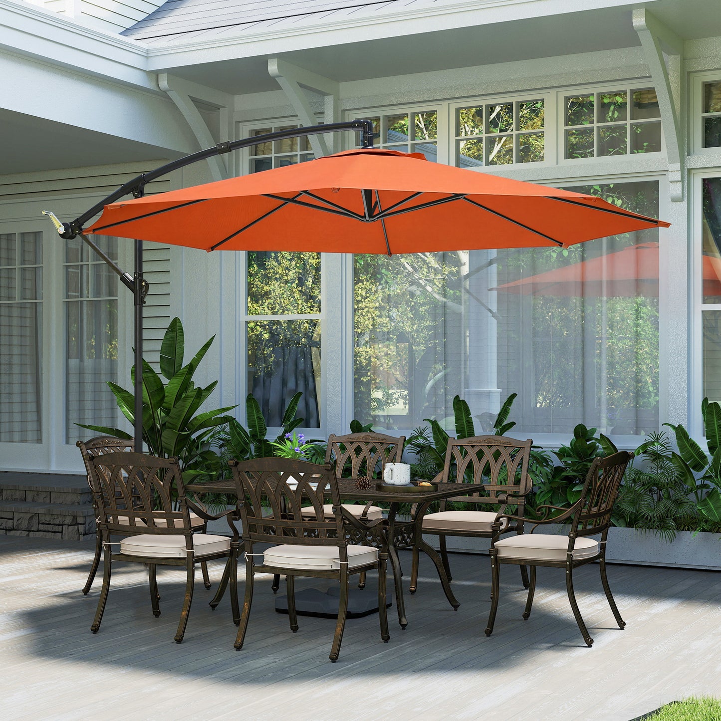 Outsunny 3m Overhanging Cantilever Parasol With Cross Base Orange UV Resistant Polyester Umbrella