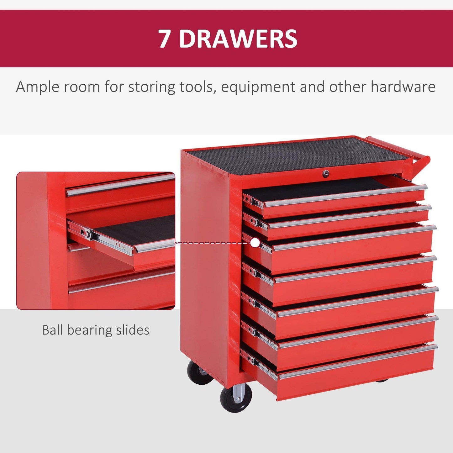 DURHAND 7-Drawer Rolling Tool Cabinet - Red - ALL4U RETAILER LTD