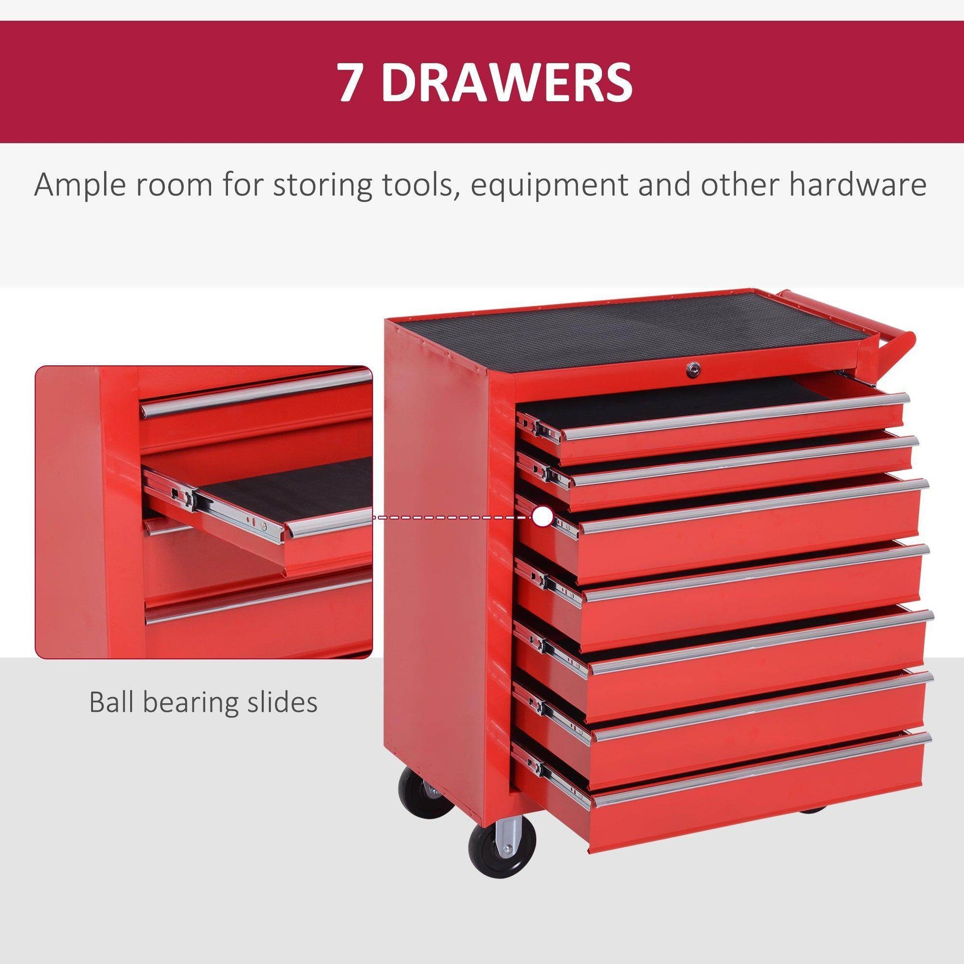 DURHAND 7-Drawer Rolling Tool Cabinet - Red - ALL4U RETAILER LTD