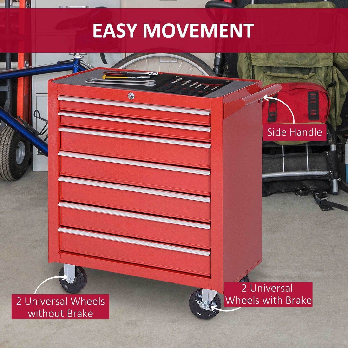 DURHAND 7-Drawer Rolling Tool Cabinet - Red - ALL4U RETAILER LTD