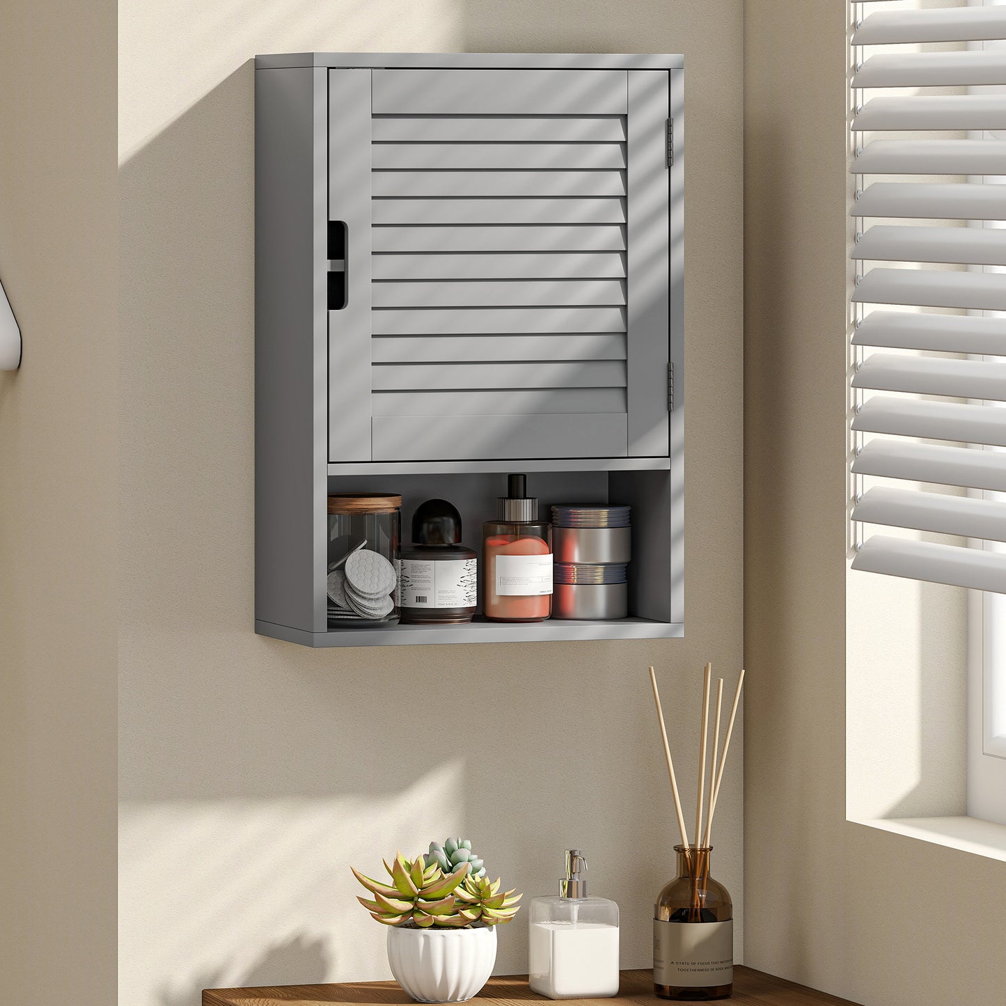 HOMCOM Wall Mounted Bathroom Cabinet Grey With Adjustable Shelves 40 x 20 x 60 cm