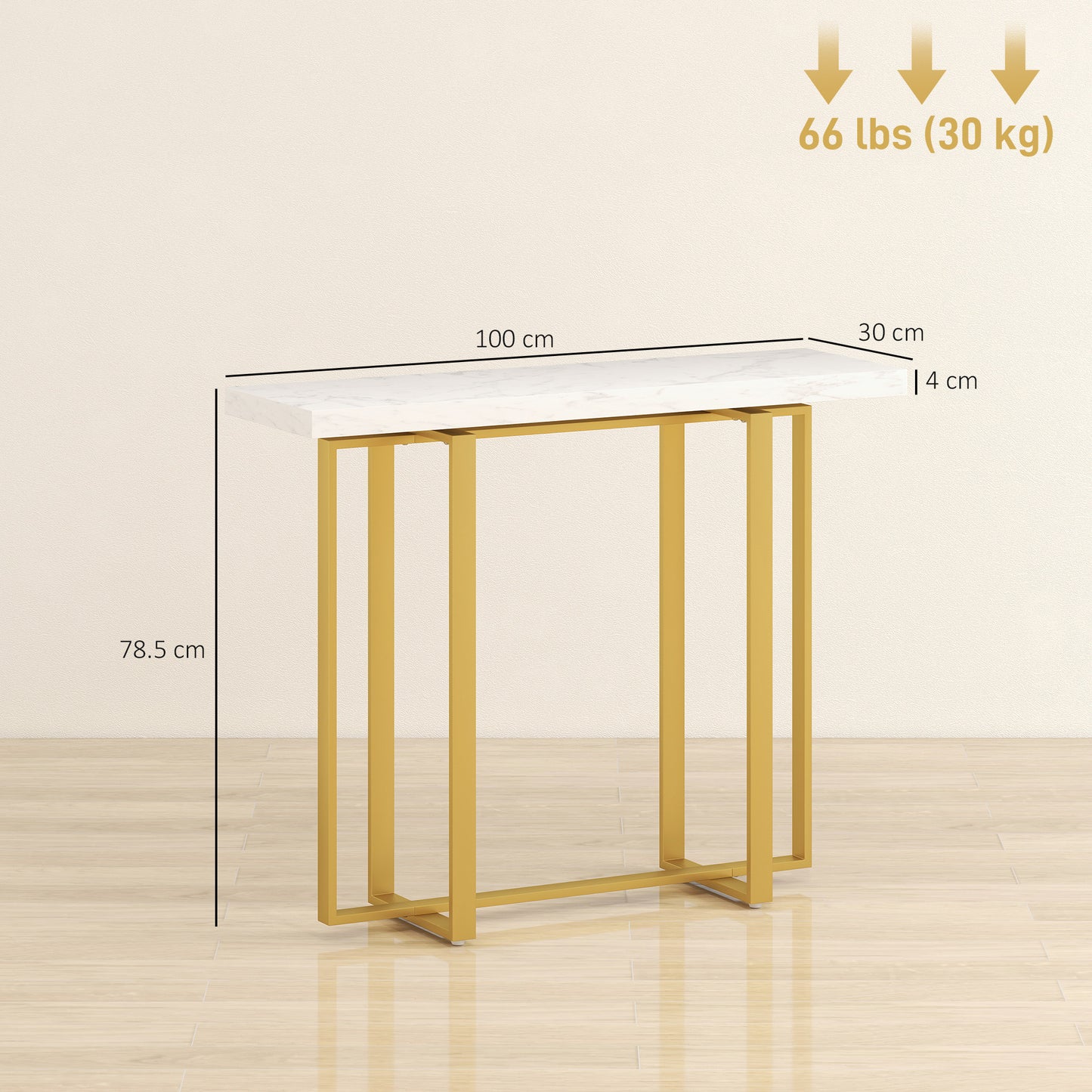 HOMCOM Console Table With Faux Marble Top 100 Cm Narrow Entryway Table Anti Tipping Device Steel Frame White