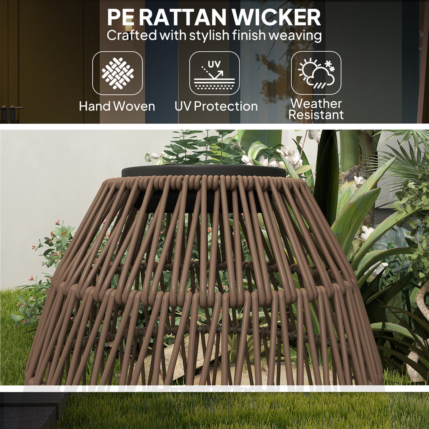 Outsunny Rattan Solar Lamp Outdoor Lantern IP44 Waterproof Auto On Off Light for Porch and Pathway Dark Brown