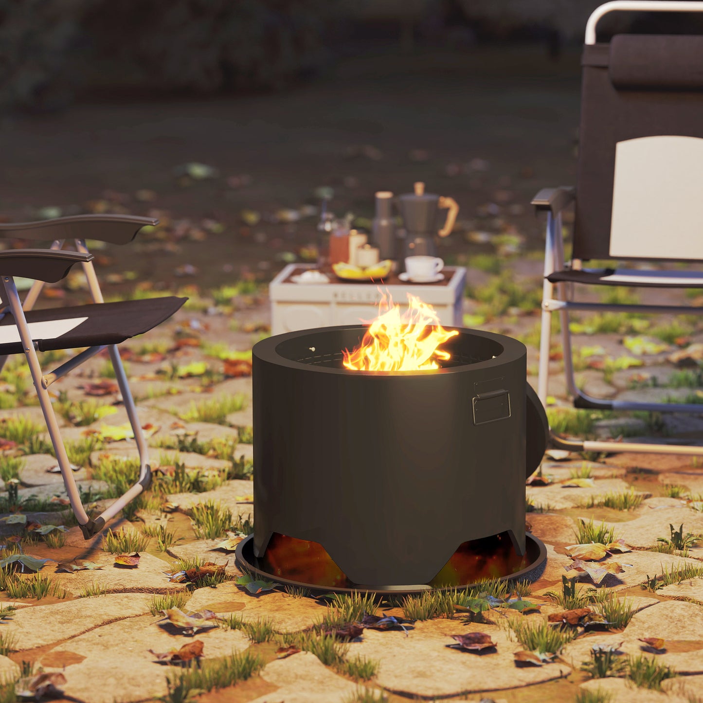 Outsunny Outdoor Round Fire Pit With Lid And Fire Poker In Black For Safe Marshmallow Roasting And Cozy Garden Nights
