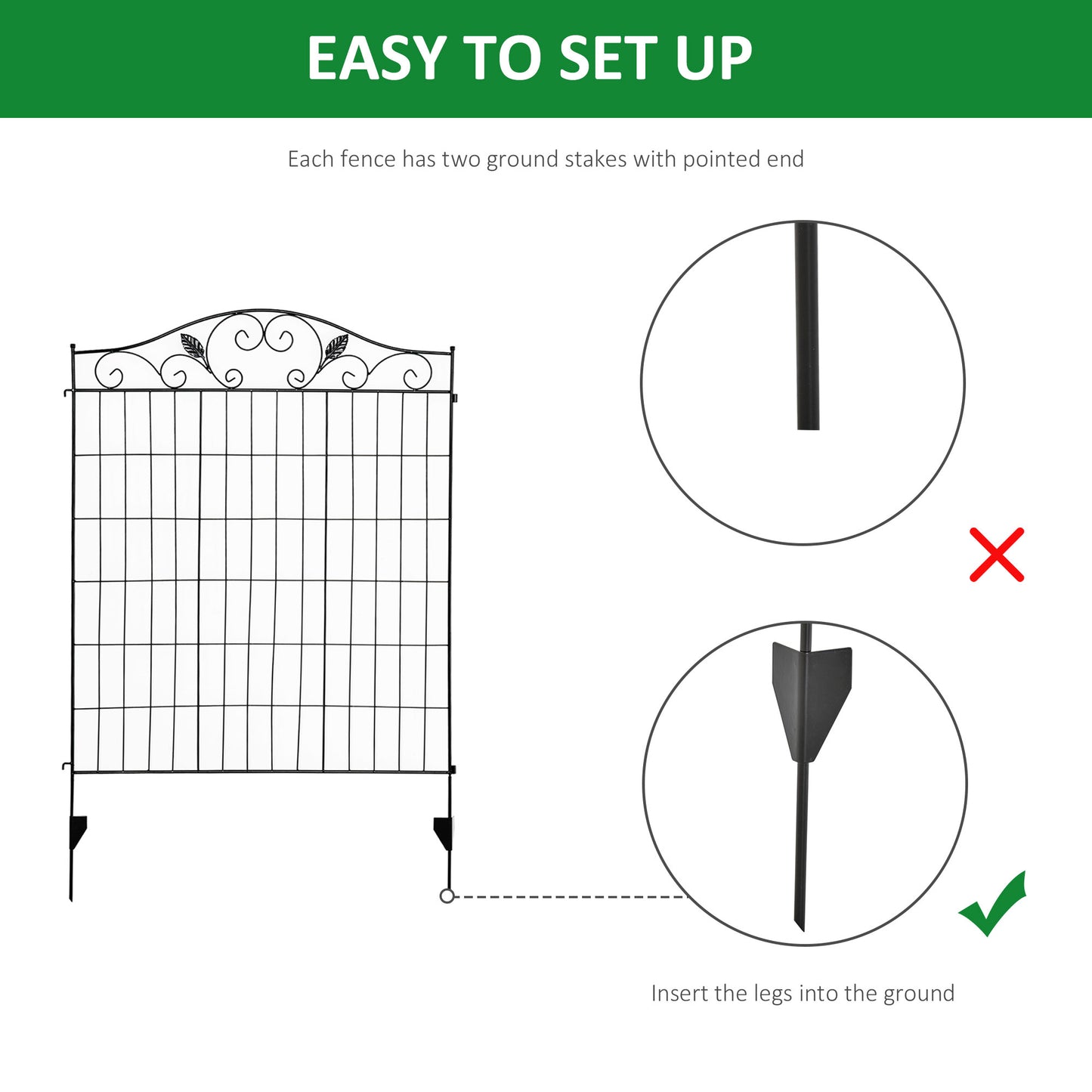 Outsunny Set Of 2 Decorative Garden Fence Panels 8 Panel Metal Picket Fence For Patio And Lawn 365cm By 112cm Black