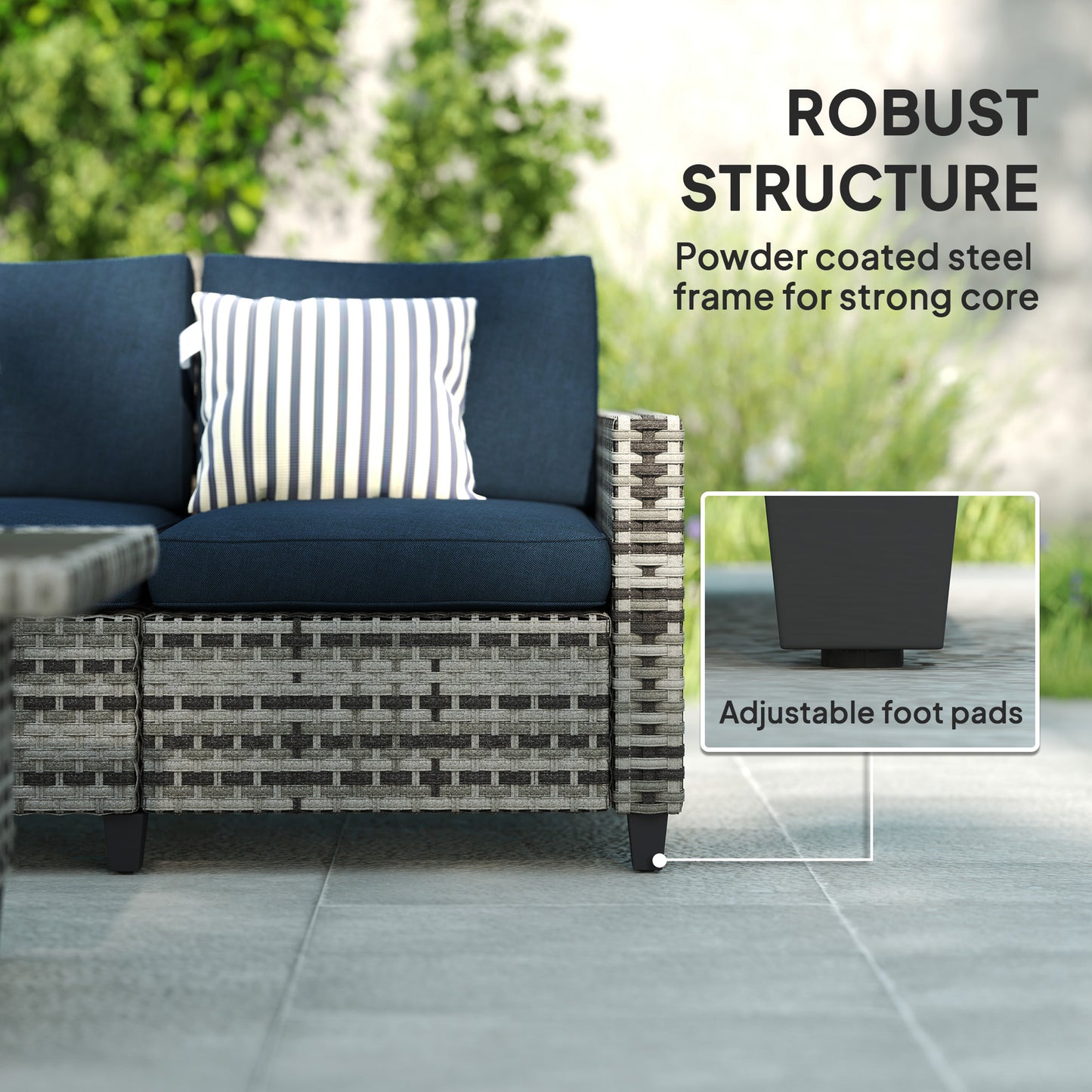 Outsunny Six Piece Modular Rattan Sofa Set Navy Blue Outdoor Garden Furniture With Table And Corner Chairs