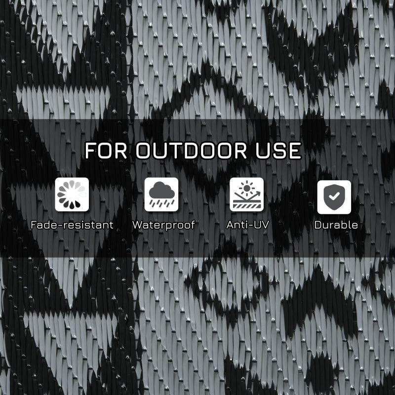 Outsunny Reversible Outdoor Rug - Portable Black and Grey RV Mat with Carry Bag, 182 x 274cm - ALL4U RETAILER LTD