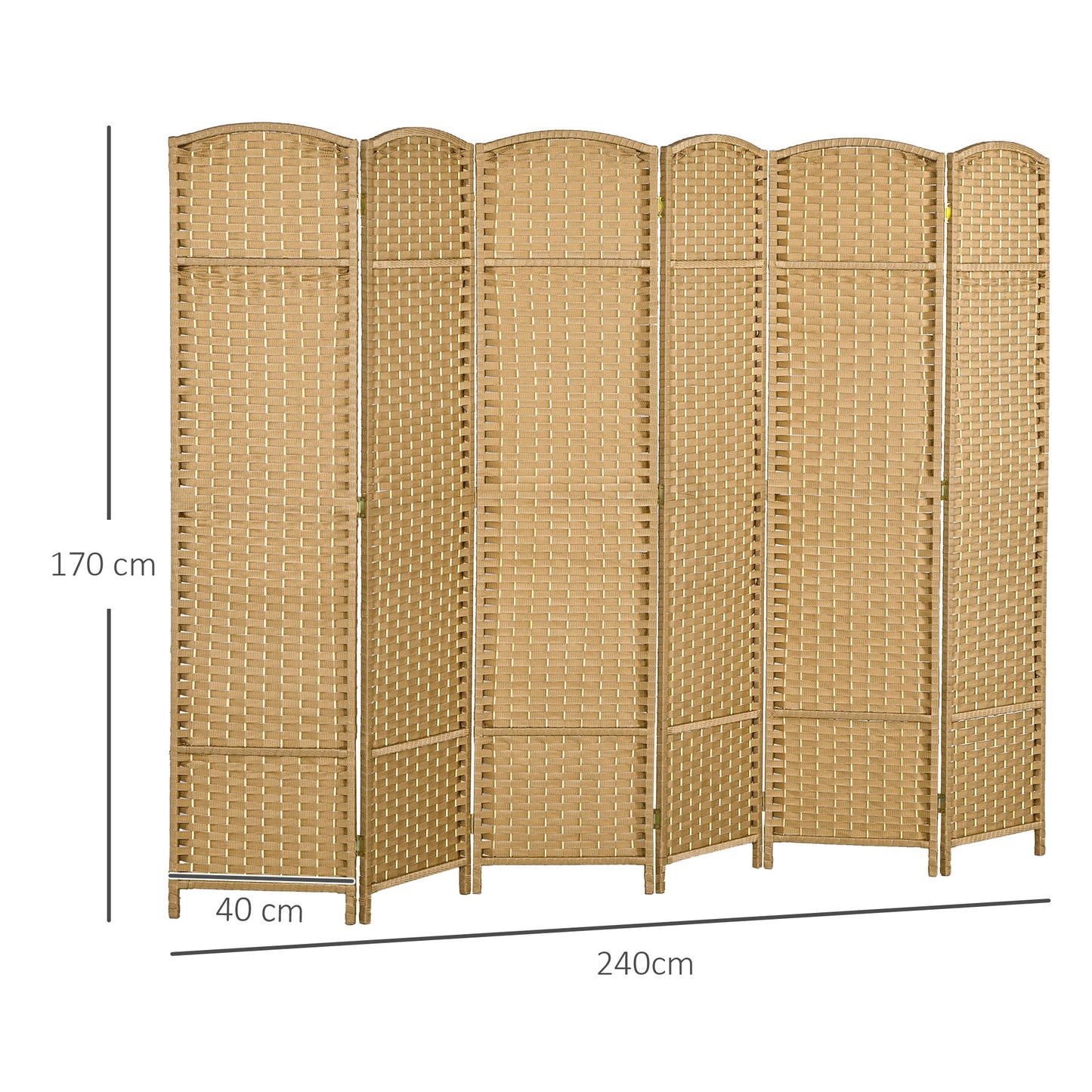 HOMCOM 6 Panel Folding Room Divider Freestanding Privacy Screen 240 x 170 cm Natural for Living Room Bedroom Office