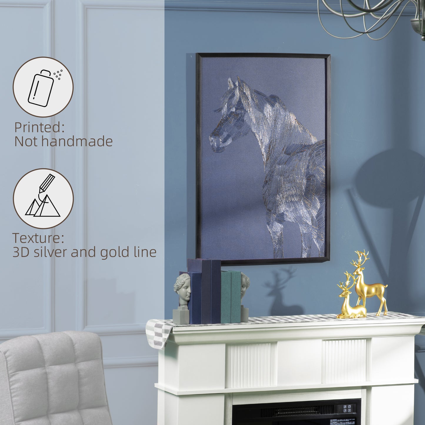 HOMCOM Textured Gold Horse Canvas Wall Art - Elegant Decor for Living Room and Bedroom, 93 x 63 cm - ALL4U RETAILER LTD