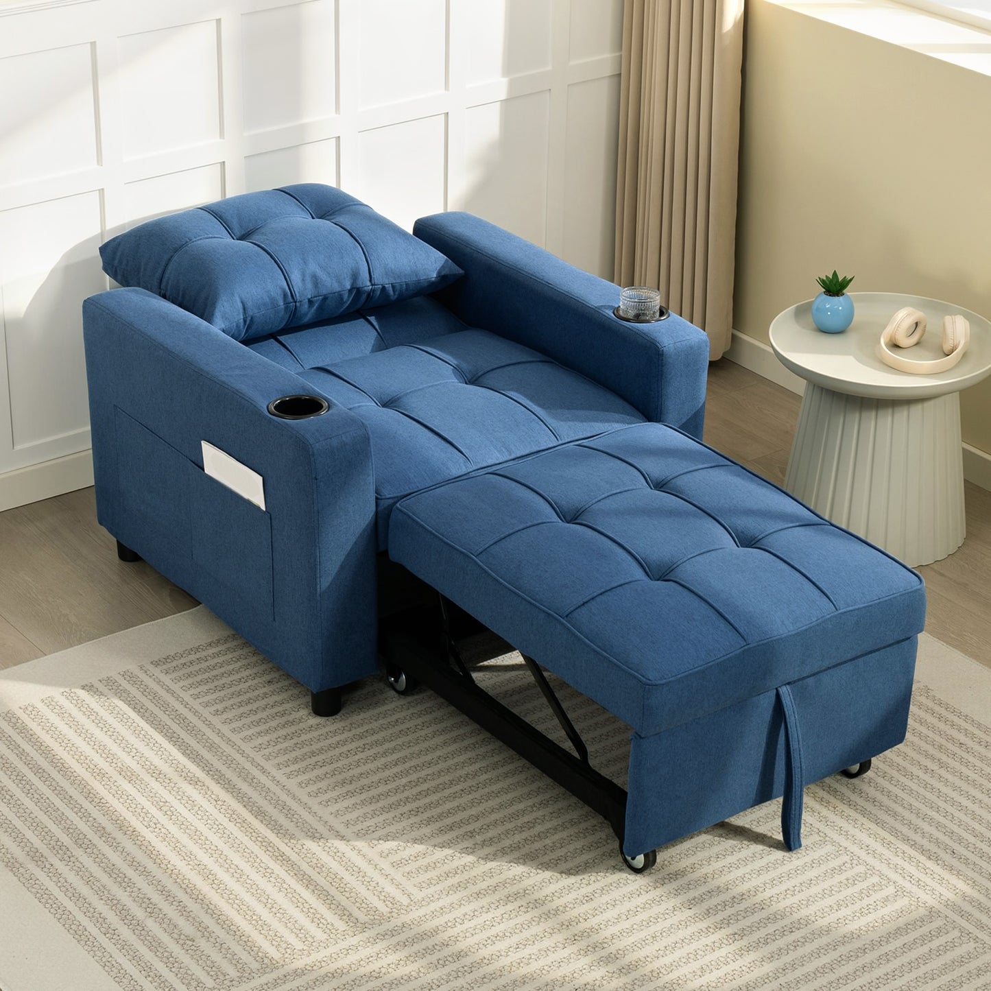 HOMCOM 3 In 1 Sofa Bed Convertible Armchair Lounger And Single Bed Dark Blue 95 x 190 cm