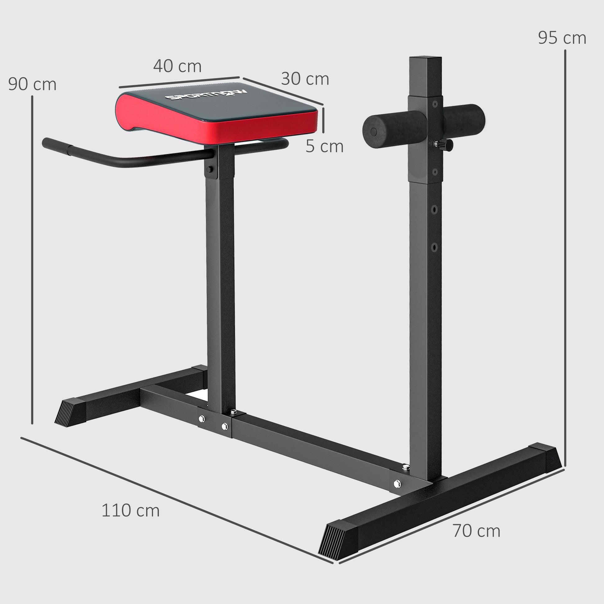 SPORTNOW Adjustable Hyperextension Roman Chair for Core Strength Training with Leg Rollers - ALL4U RETAILER LTD