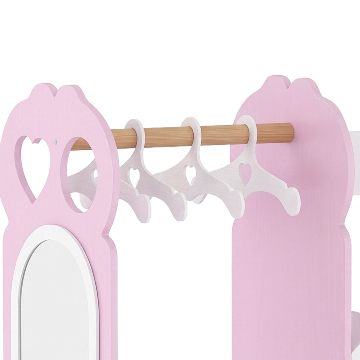AIYAPLAY Kids Pink Wardrobe With Mirror Clothes Rail And Storage Shelves
