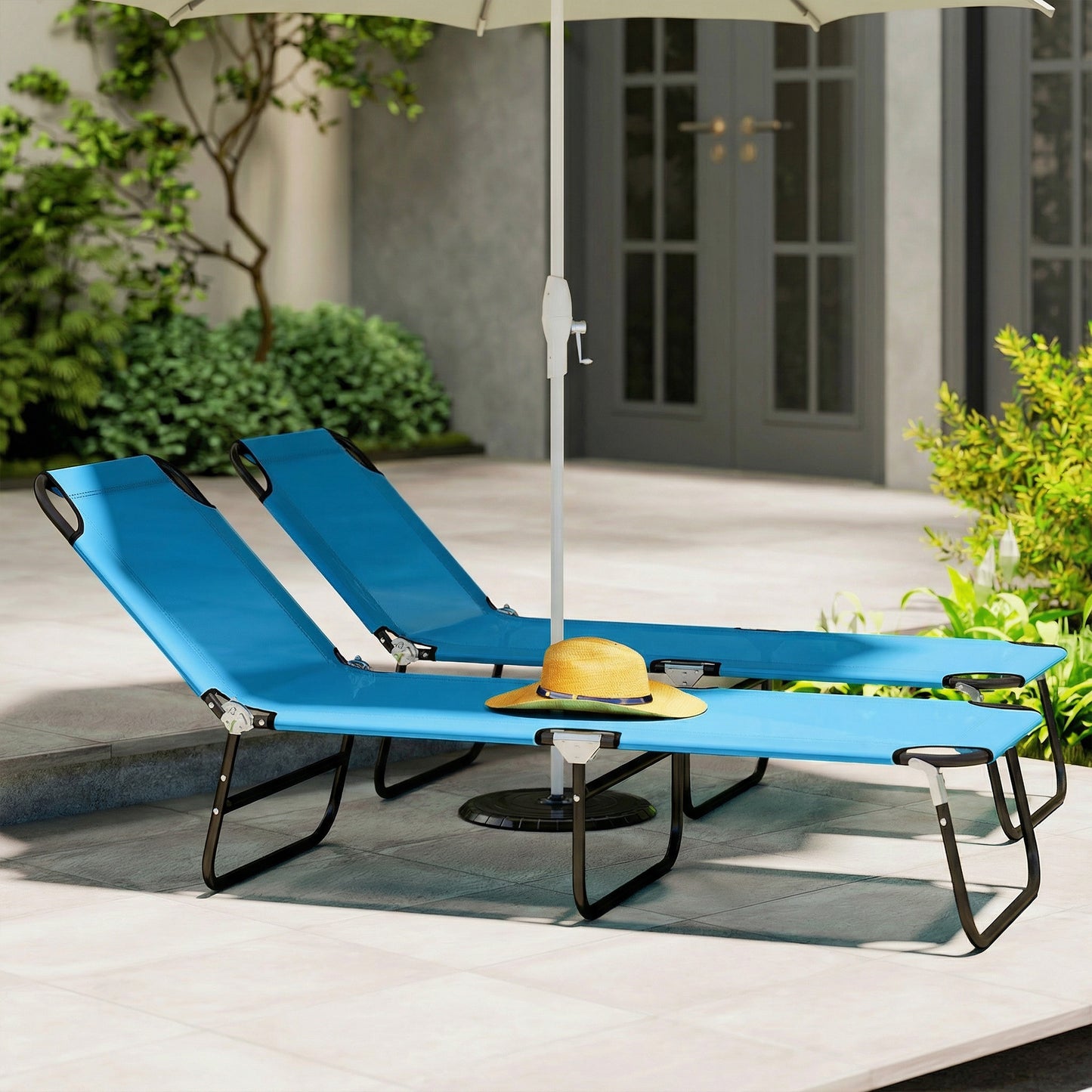 Outsunny Garden Sun Lounger With Five Position Adjustable Back In Sky Blue Folding Outdoor Lounge Chair