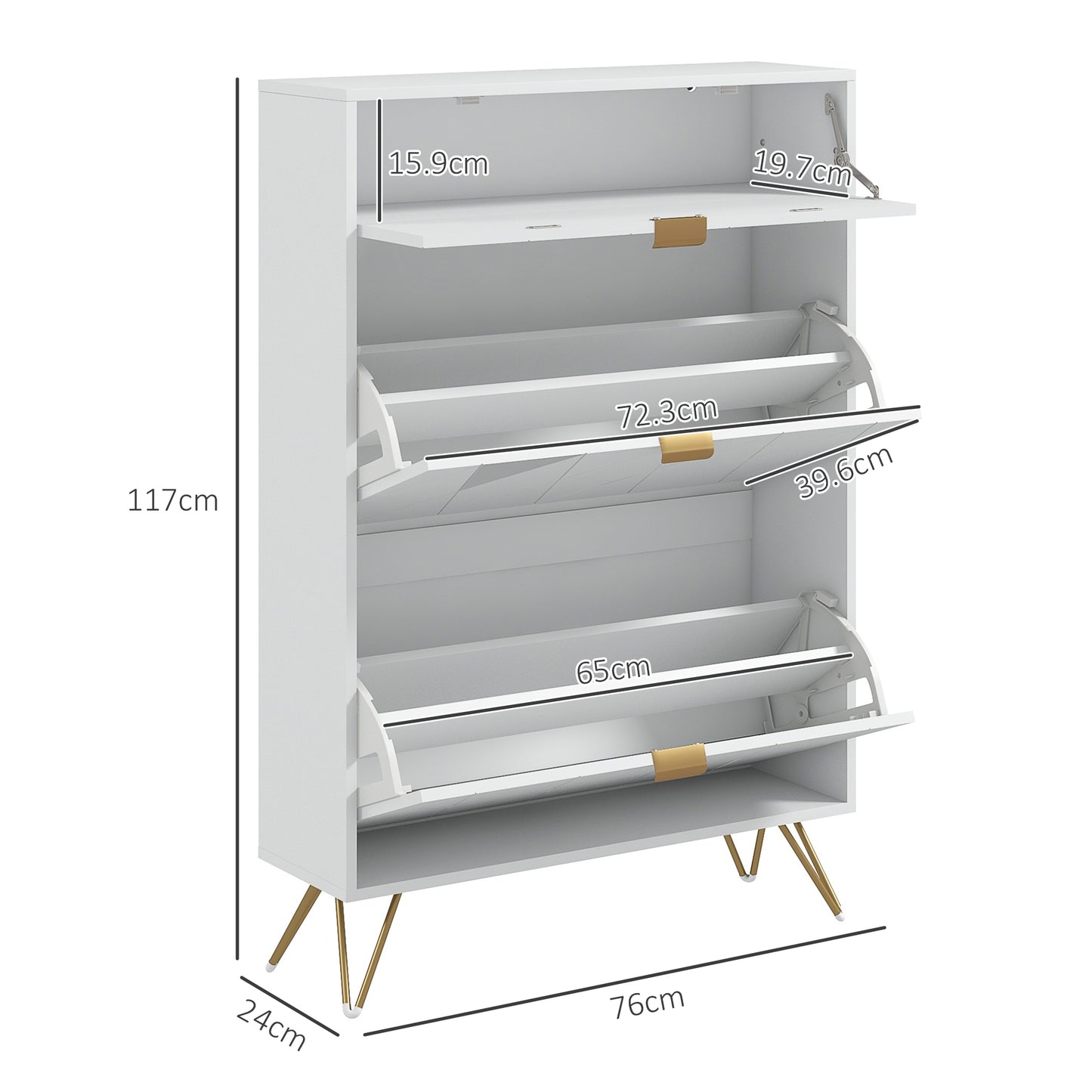 HOMCOM Slim White Shoe Storage Cabinet with Two Flip Drawers - ALL4U RETAILER LTD