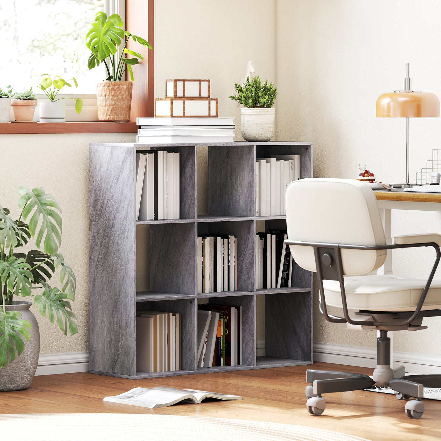 HOMCOM Marble Grey Nine Cube Storage Shelf Particle Board Durable Home Office Organizer