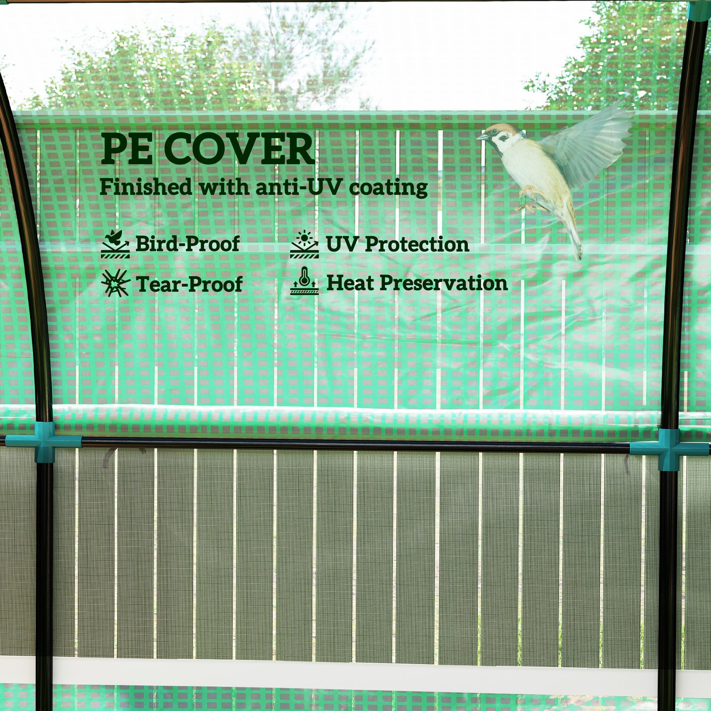 Outsunny 300 x 200cm Walk In Polytunnel Greenhouse With Zipped Doors And Mesh Windows