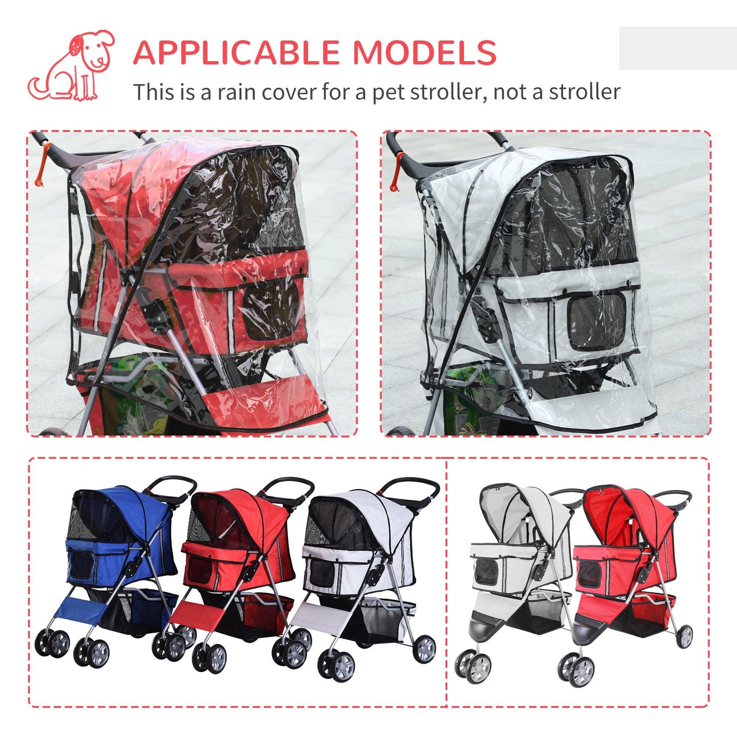 PawHut Mini Dog Stroller with Rain Cover, Folding Pet Pram - Red - ALL4U RETAILER LTD