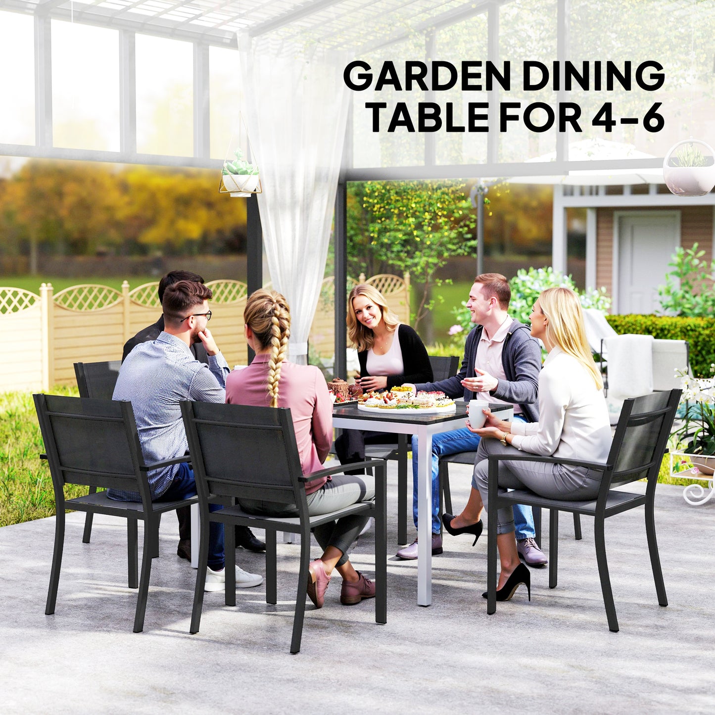 Outsunny Garden Table For 4 To 6 120 By 70 Cm Outdoor Dining With Rust Resistant Aluminium Frame Slatted Top Black