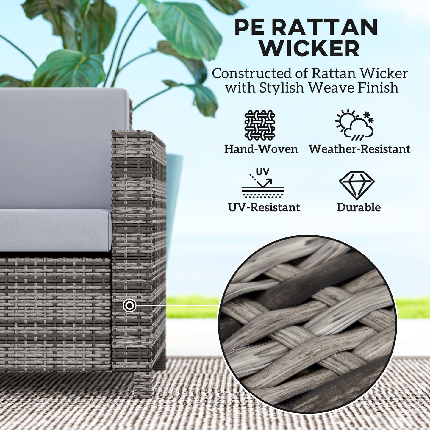 Outsunny Rattan Loveseat 2 Seater Garden Furniture With Cushions And Armrests Water Resistant Wicker Patio Grey Mix