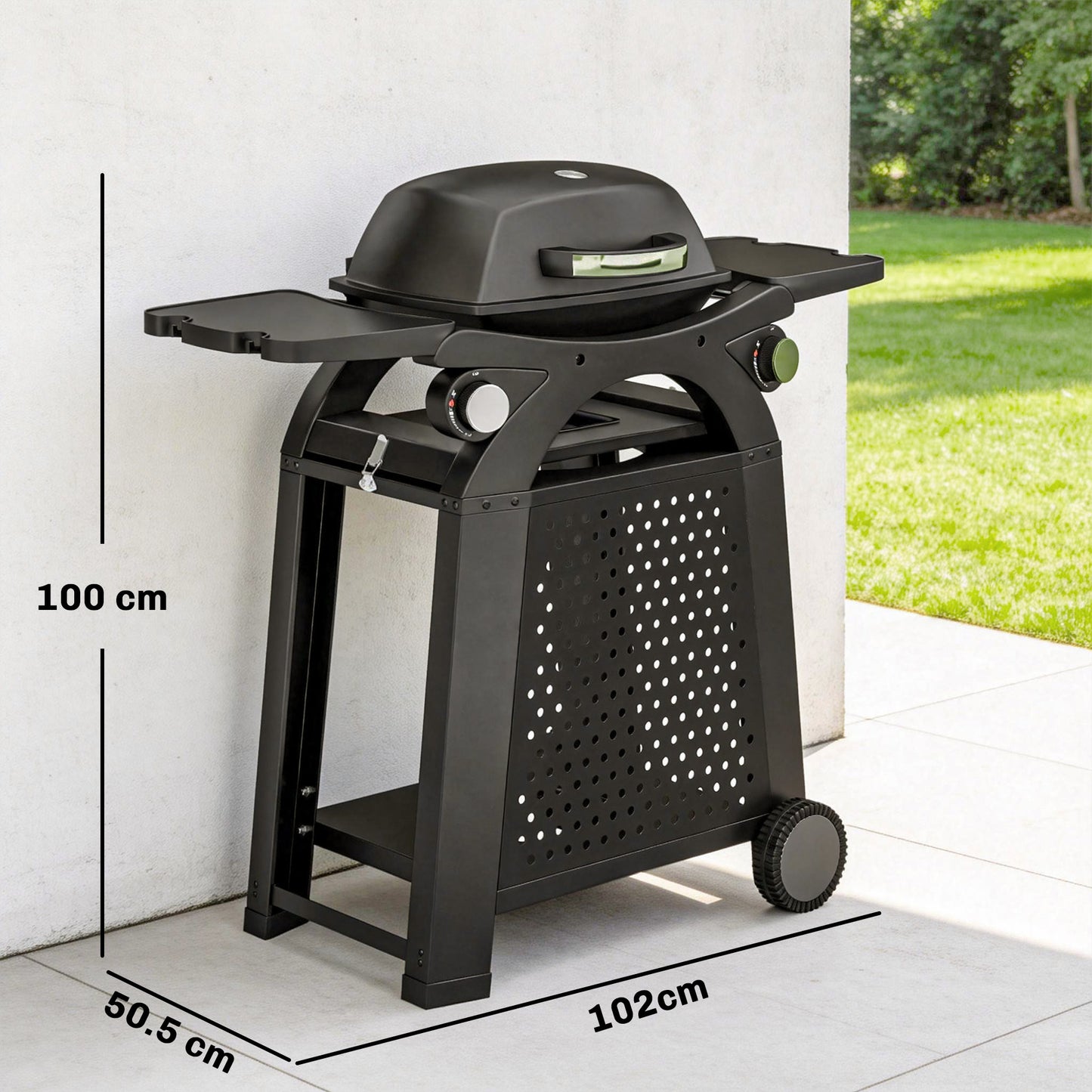 Outsunny 2 Burner Gas Grill With Side Tables And Cast Iron Grates, 3.8 KW Portable Tabletop BBQ With Wheels