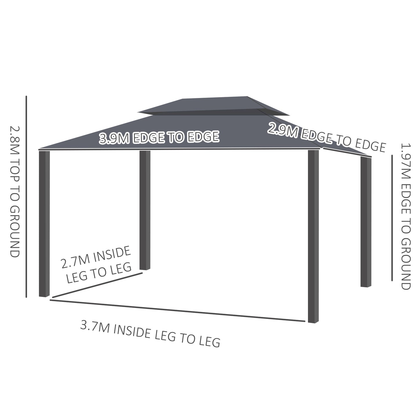 Outsunny 3 x 4m Aluminium GardenÂ Gazebo, Marquee Canopy Shelter Pavilion Party Tent with Nets and Curtains for Garden and Deck, Black