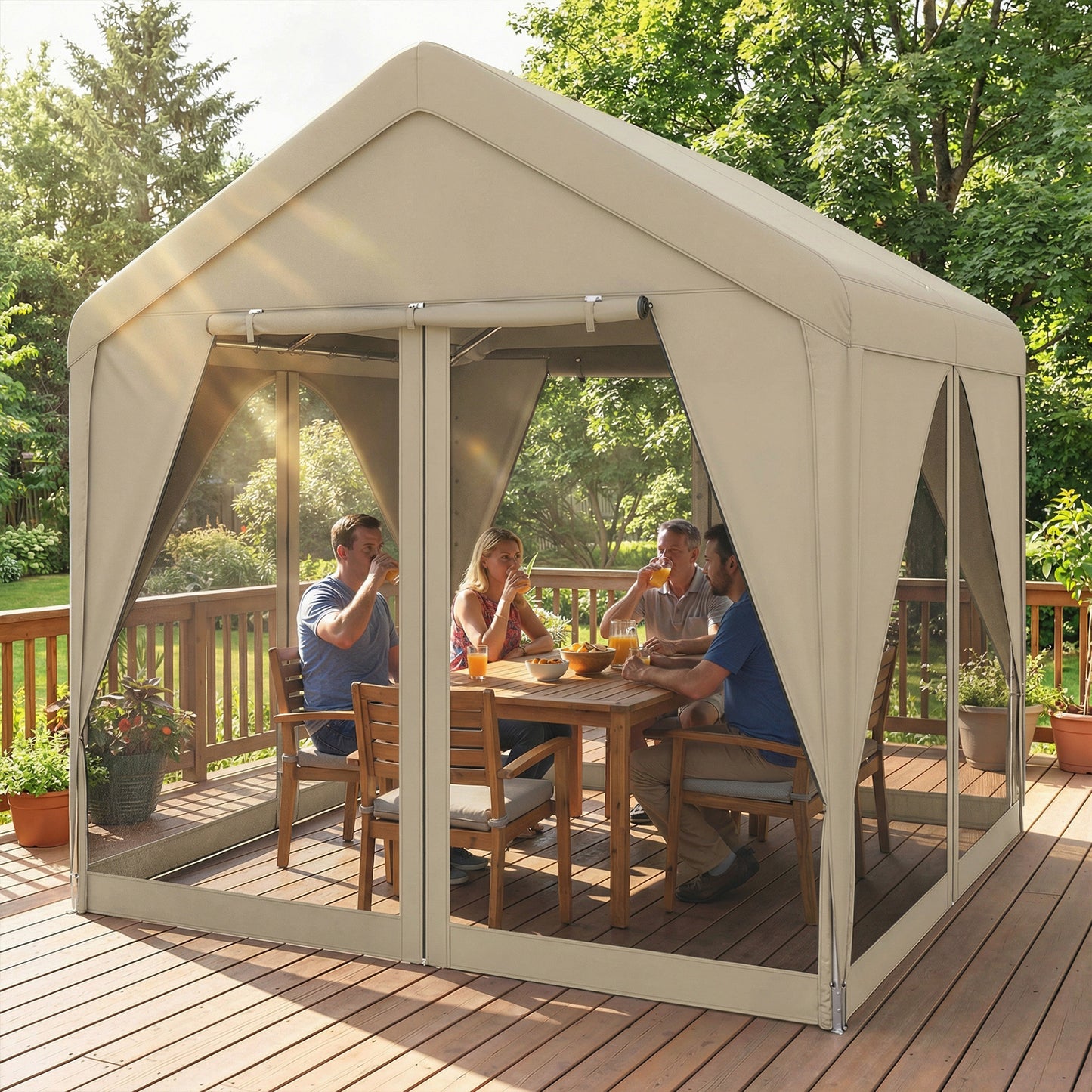 Outsunny 3 By 3 Meter Patio Gazebo With Netting And Curtains For Privacy And Shade Galvanised Steel Frame Khaki