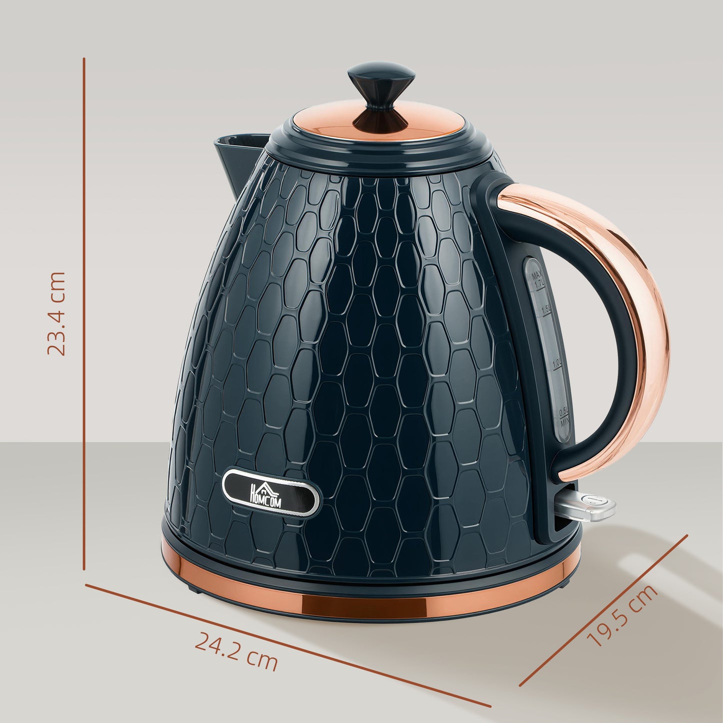 HOMCOM 3000W Rapid Boil Kettle With Honeycomb Design Dark Blue Auto Shut Off Boil Dry Protection For Tea And Coffee