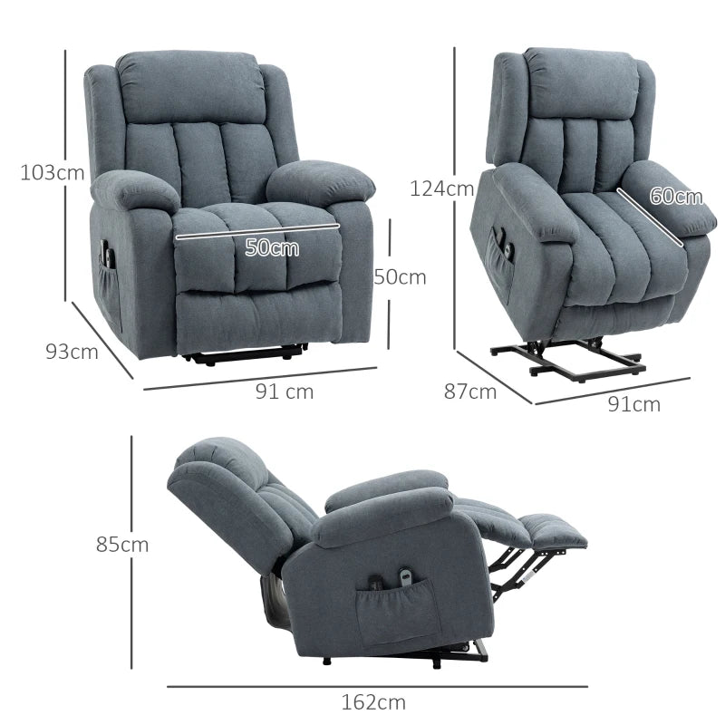 HOMCOM Oversized Riser Recliner Chairs for Elderly: Large Fabric Upholstered Lift Chair with 8 Vibration Massage, Remote Control, Side Pocket, Footrest - Dark Grey - ALL4U RETAILER LTD